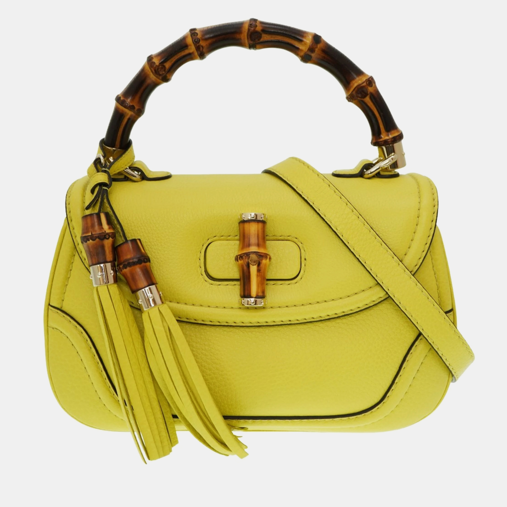 

GUCCI Yellow Leather Bamboo Daily Handle Bag