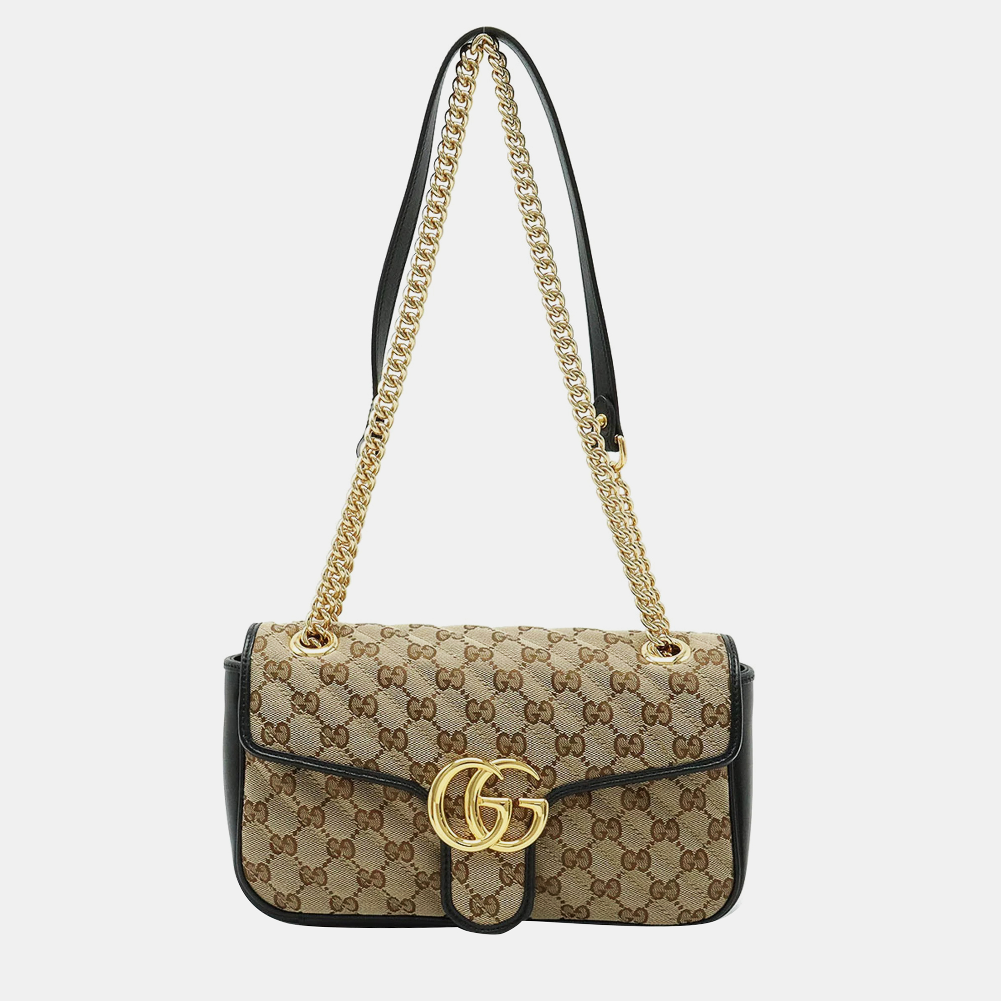 

Gucci Quilted Canvas Khaki Beige GG Marmont Small Shoulder Bag