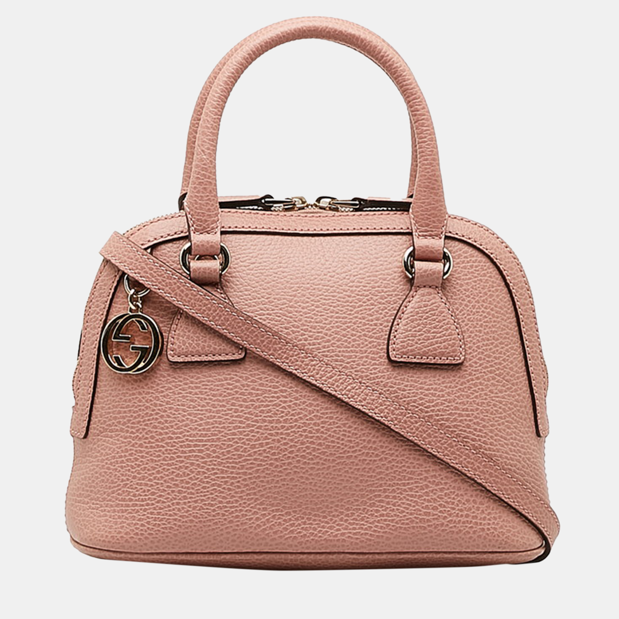 Pre-owned Gucci Pink Leather Gg Charm Dome Top Handle Bag