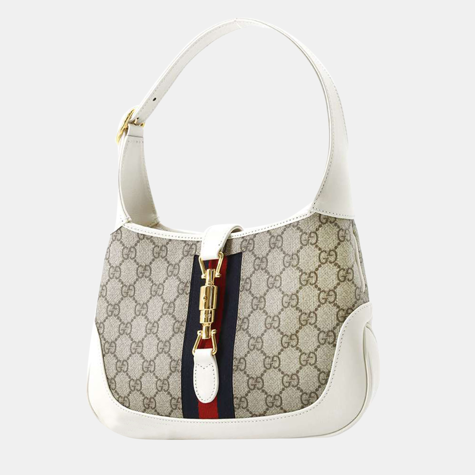 

Gucci White Leather and GG Canvas  Jackie 1961 Shoulder Bag