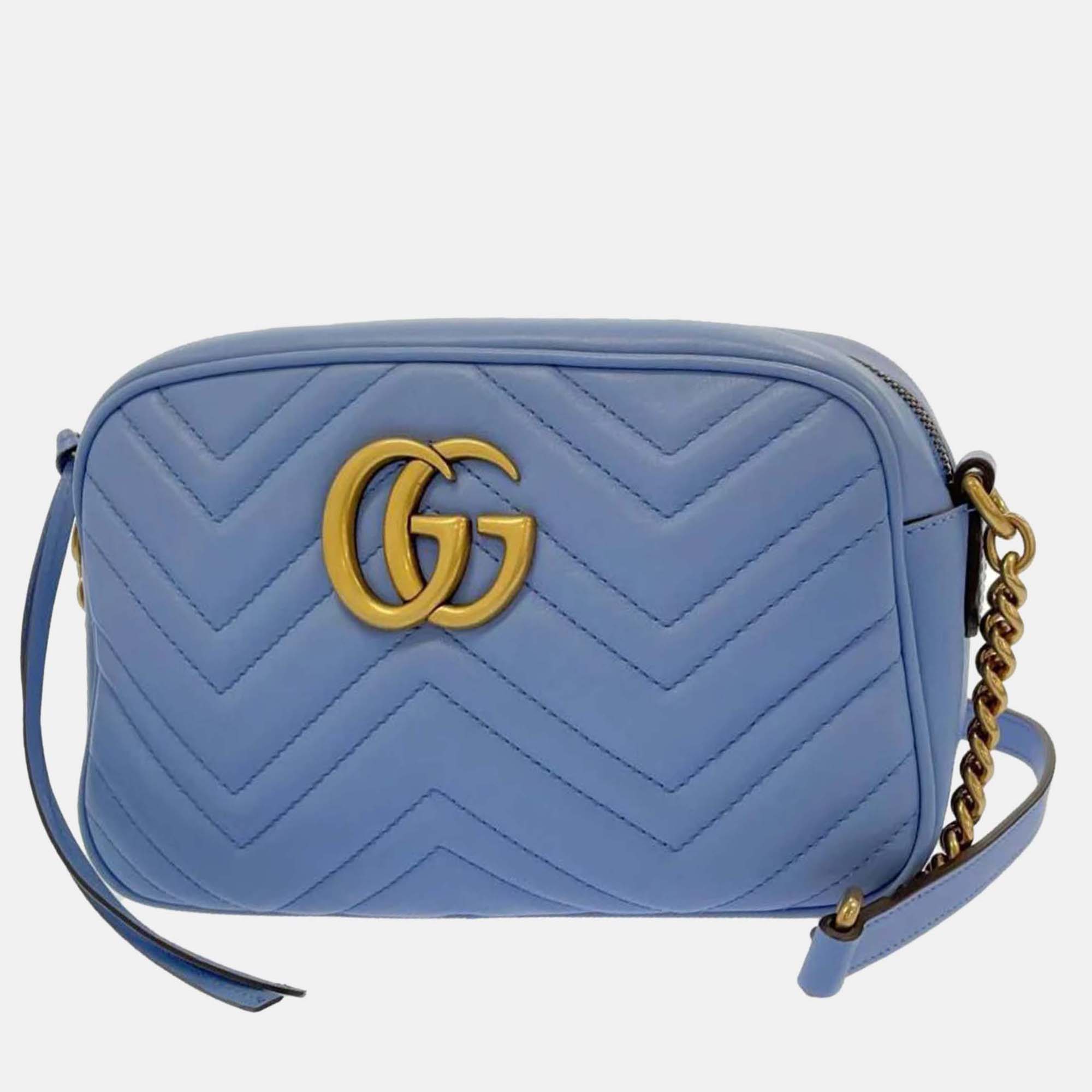 

Gucci Blue Leather Small GG Marmont Shoulder Bag