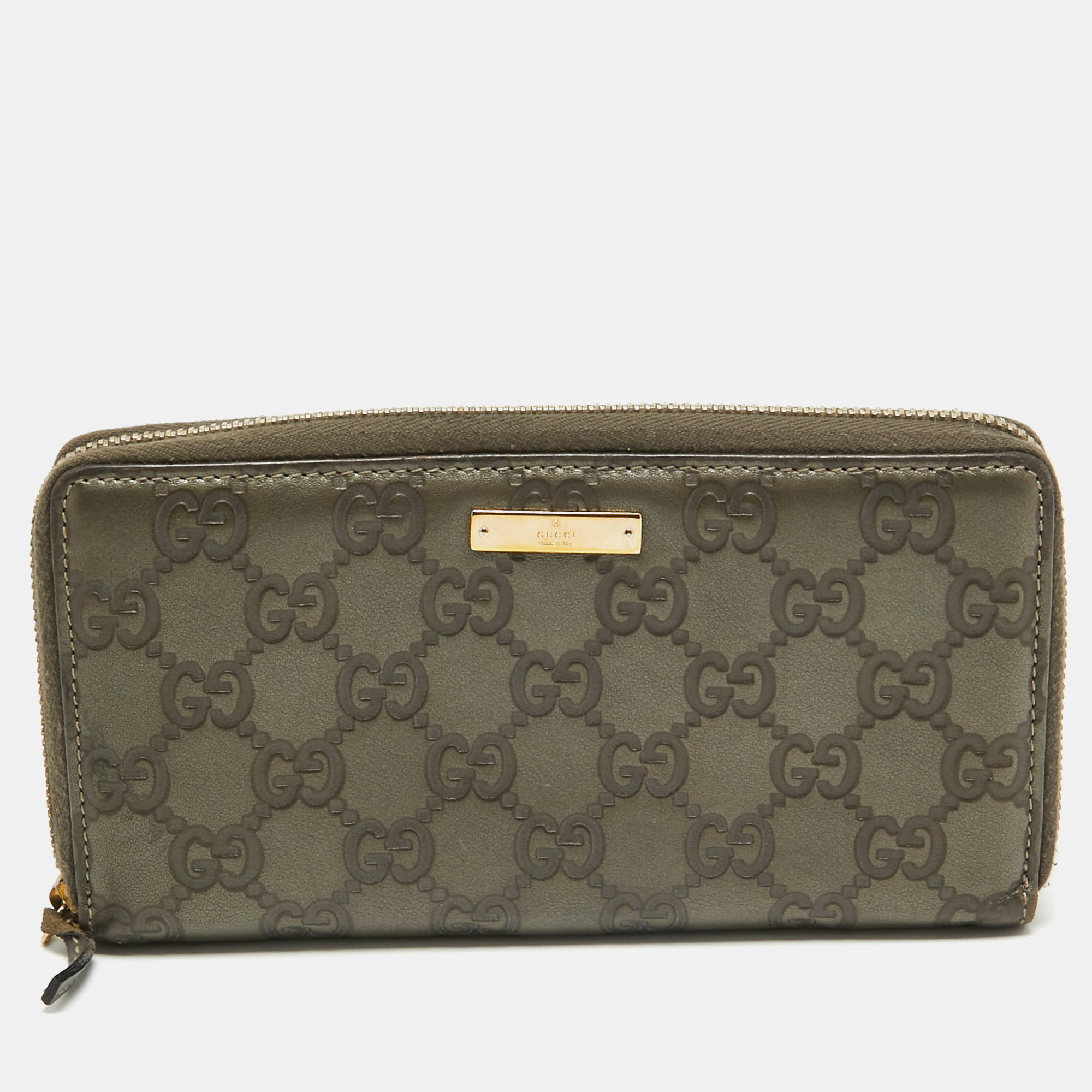 

Gucci Olive Green Guccissima Leather Zip Around Continental Wallet