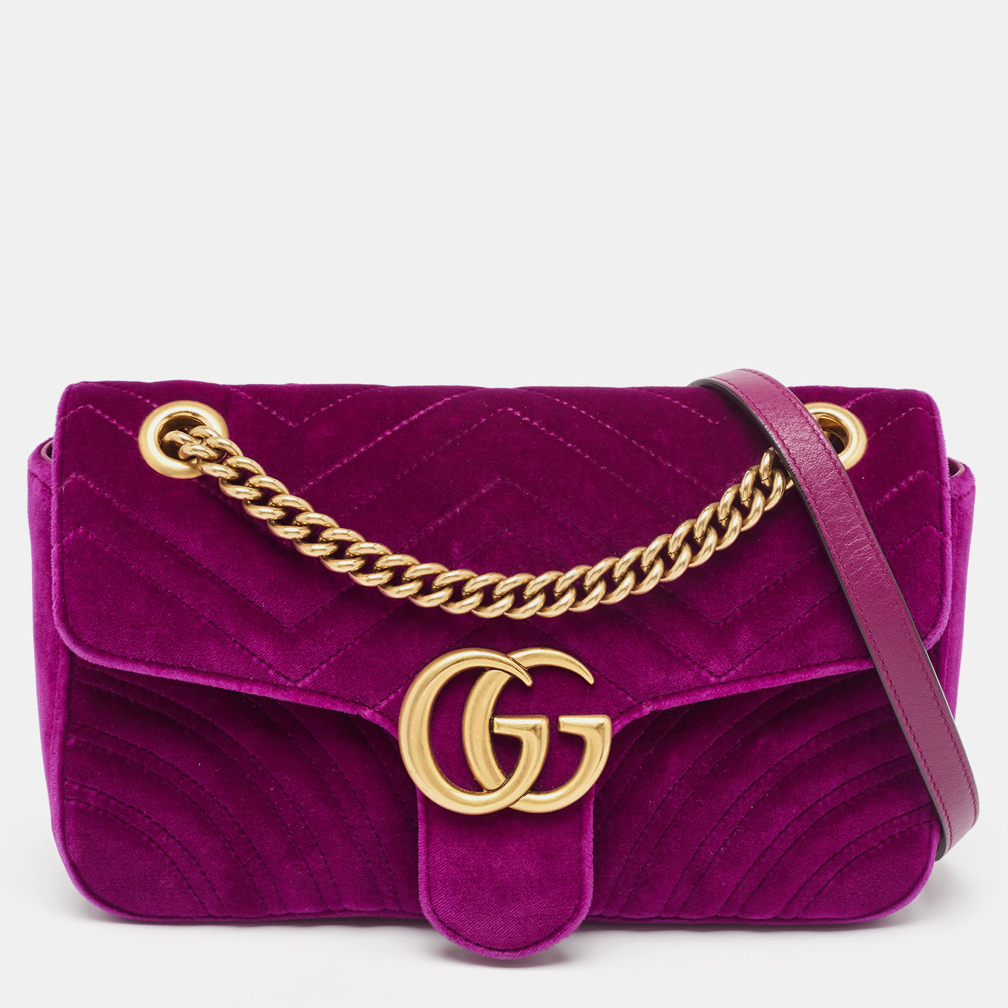 

Gucci Purple Matelassé Velvet Small GG Marmont Shoulder Bag