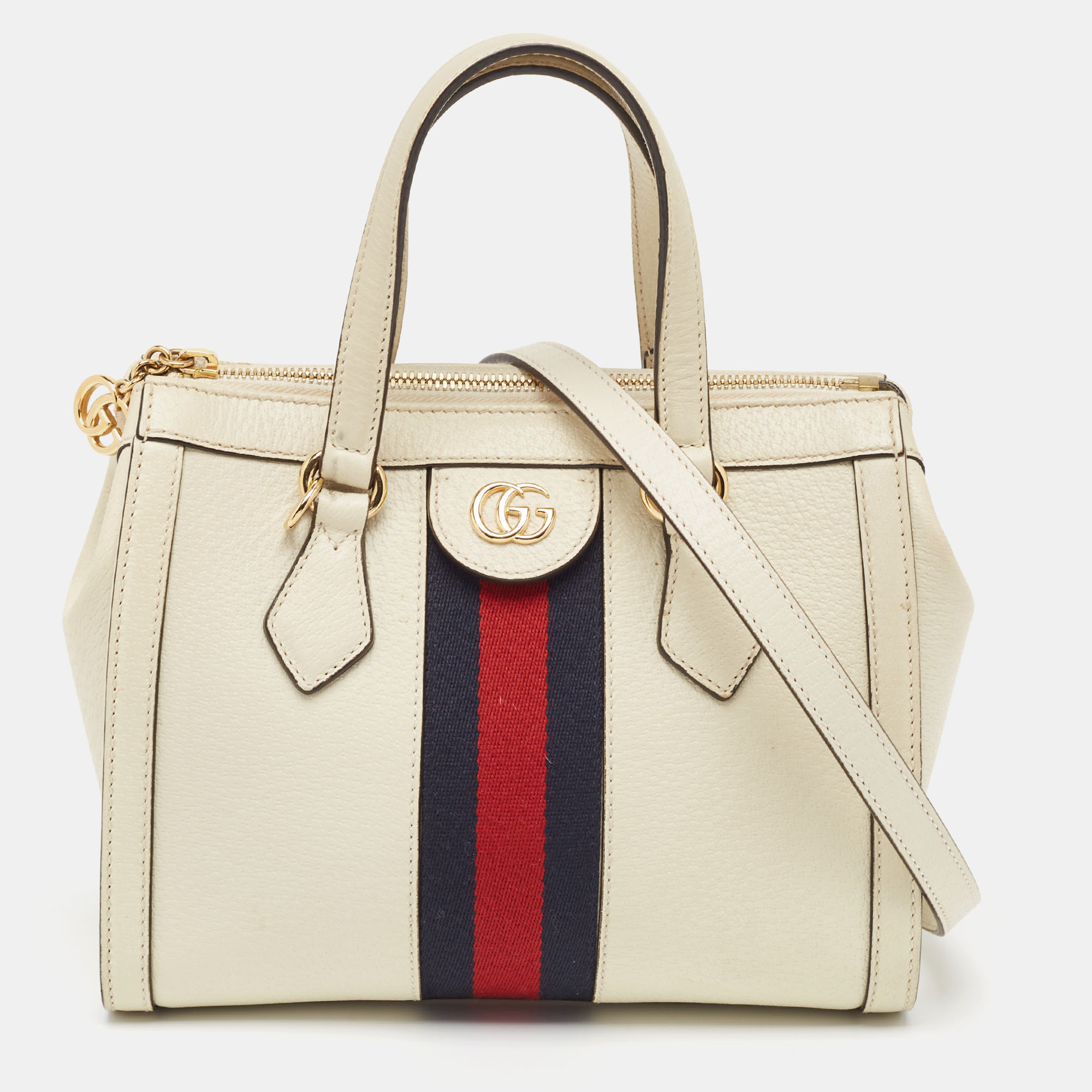 Pre-owned Gucci Off White Leather Small Ophidia Tote In Multicolor