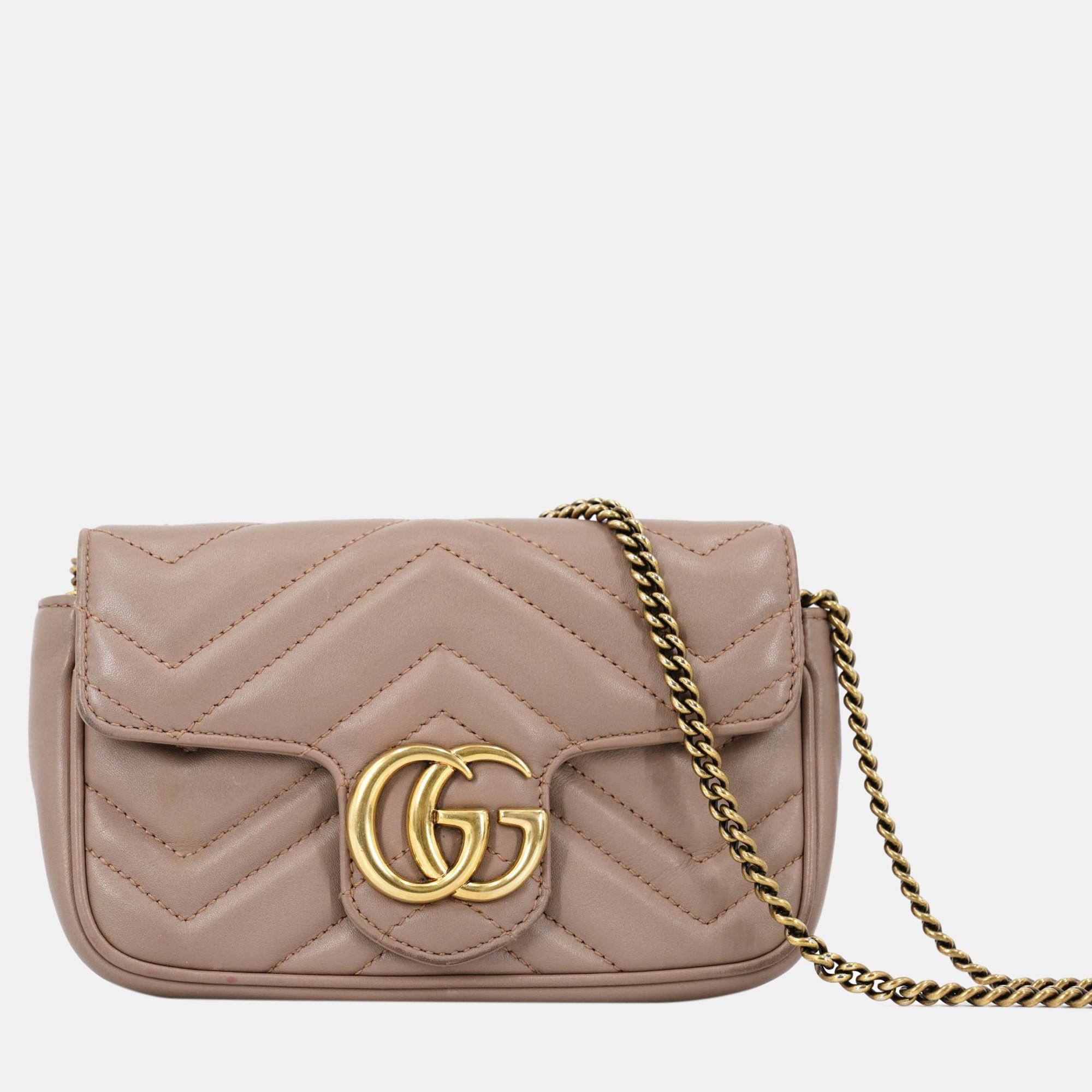 Pre-owned Gucci Pink Leather Super Mini Gg Marmont Shoulder Bag