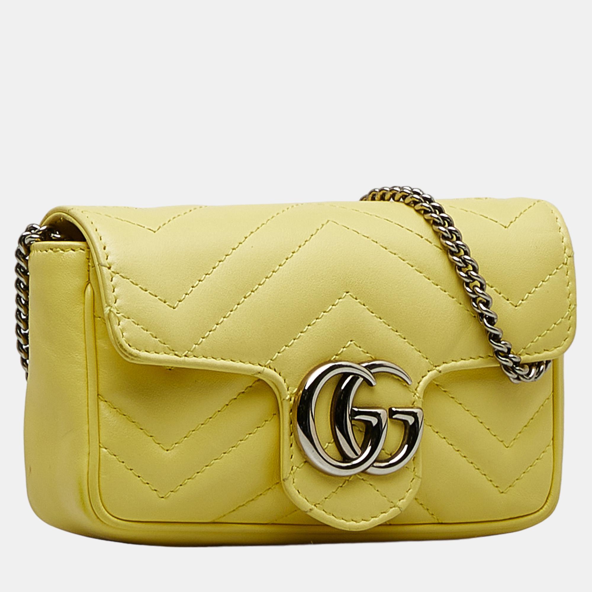 

Gucci Yellow Super Mini GG Marmont Matelasse Crossbody Bag