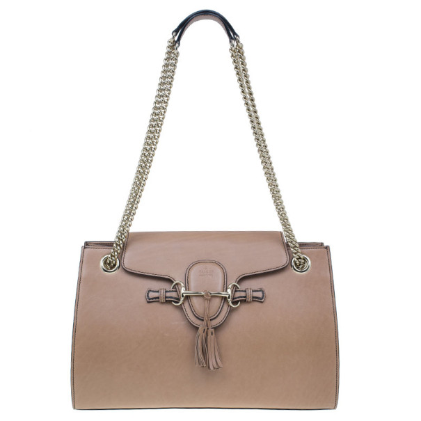 مملوكة مسبقًا Gucci Nude Leather Large Emily Chain Shoulder Bag