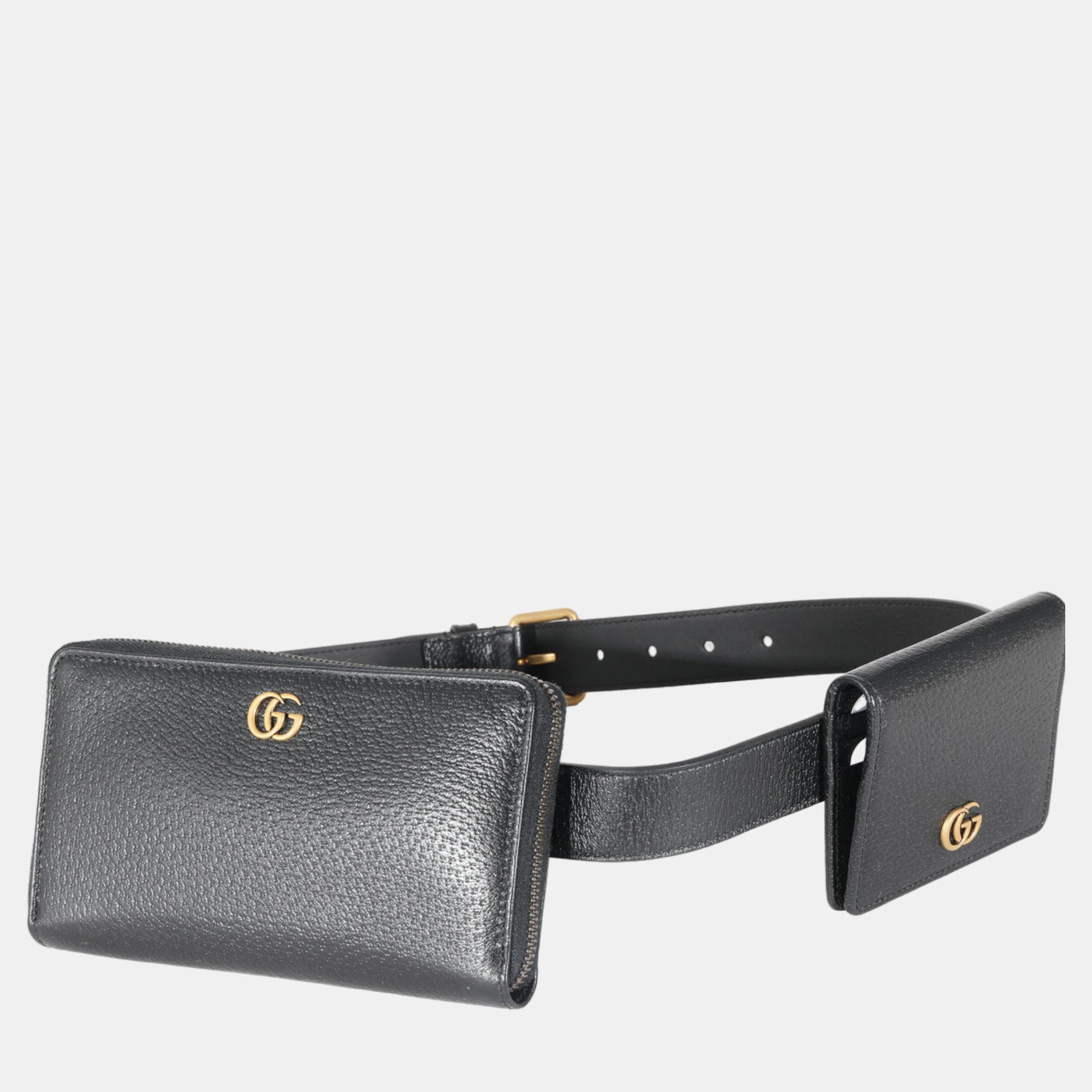 

Gucci Black Leather Marmont Double Belt Bag