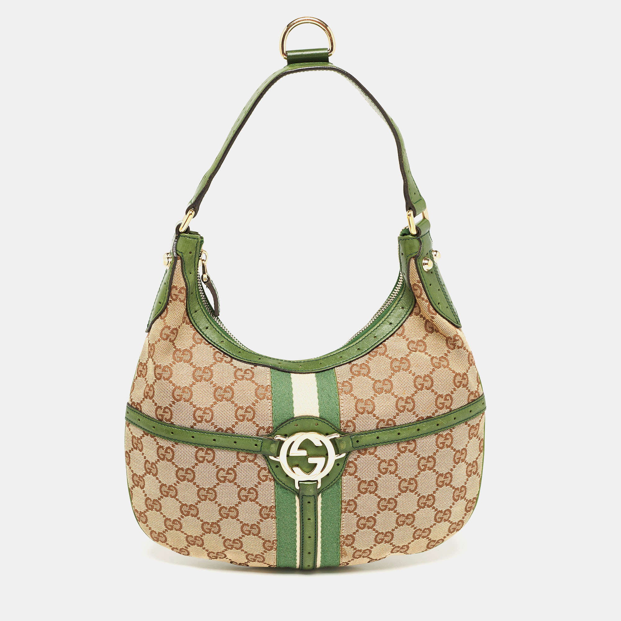 

Gucci Green/Beige GG Canvas and Leather Reins Hobo