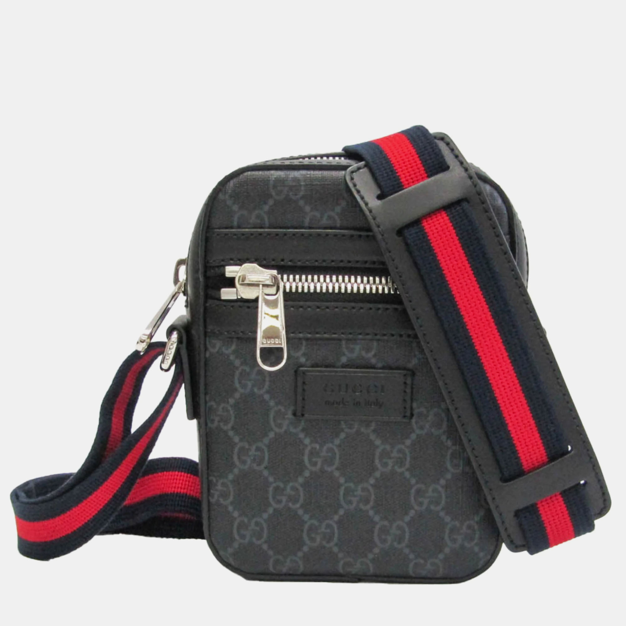 

Gucci Grey GG Strap Web Strap Front Zip Messenger Bag