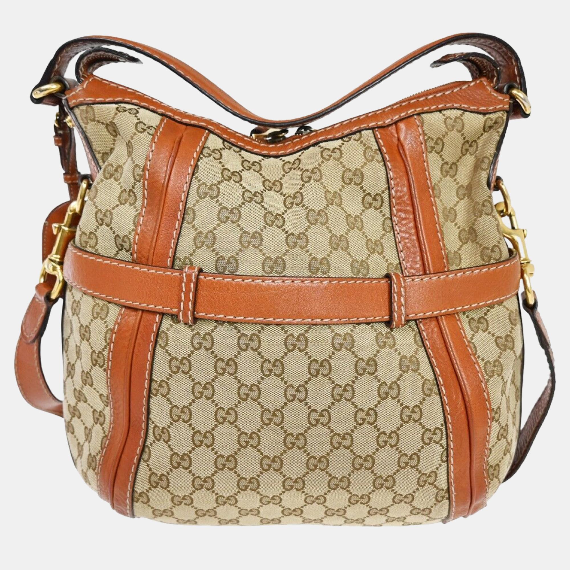 

Gucci Beige/Orange GG Canvas and Leather Medium Double G Running Hobo