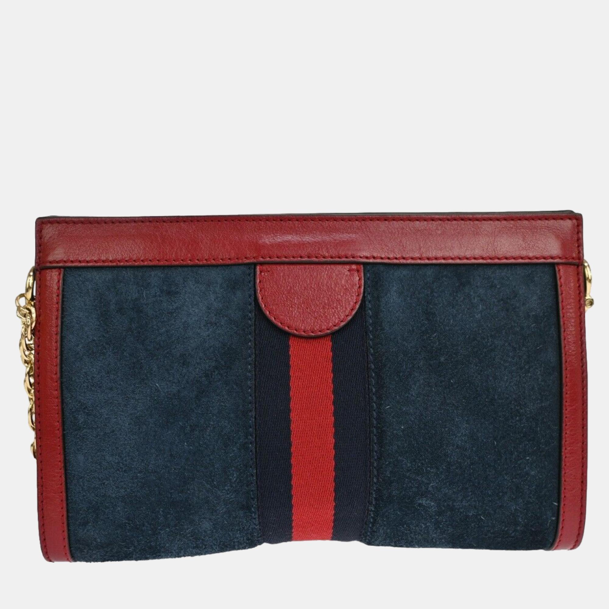 

Gucci Navy Blue/Red Suede and Leather Ophidia Shoulder Bag