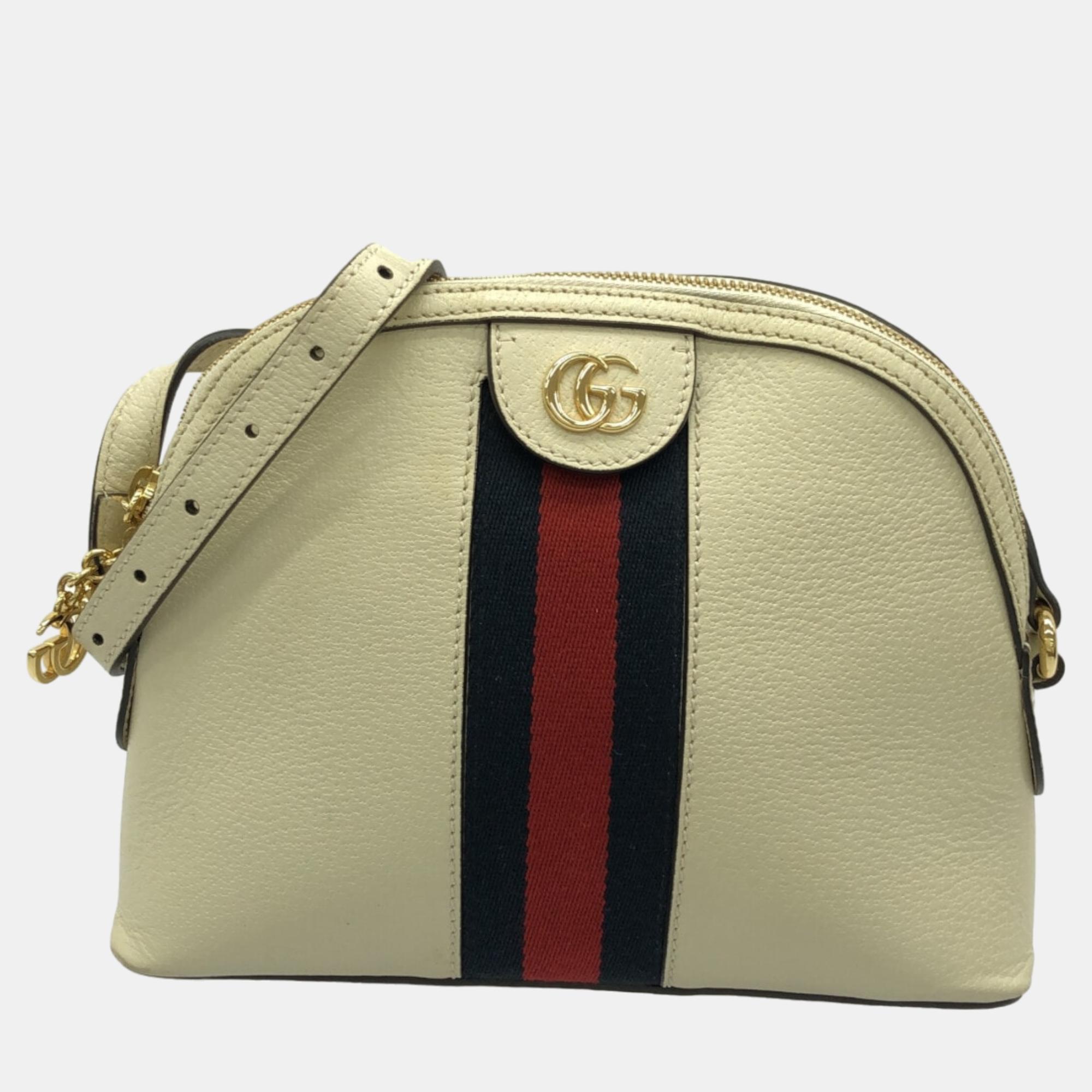 Pre-owned Gucci White Leather Small Ophidia Shoulder Bag
