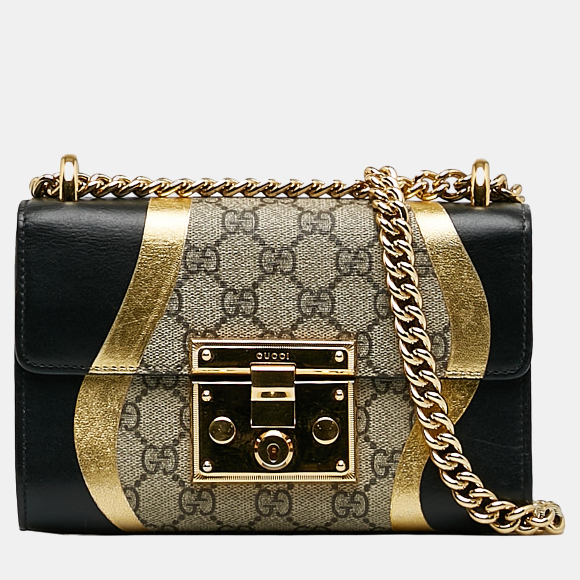 

Gucci Beige/Brown Small GG Supreme Padlock Crossbody Bag