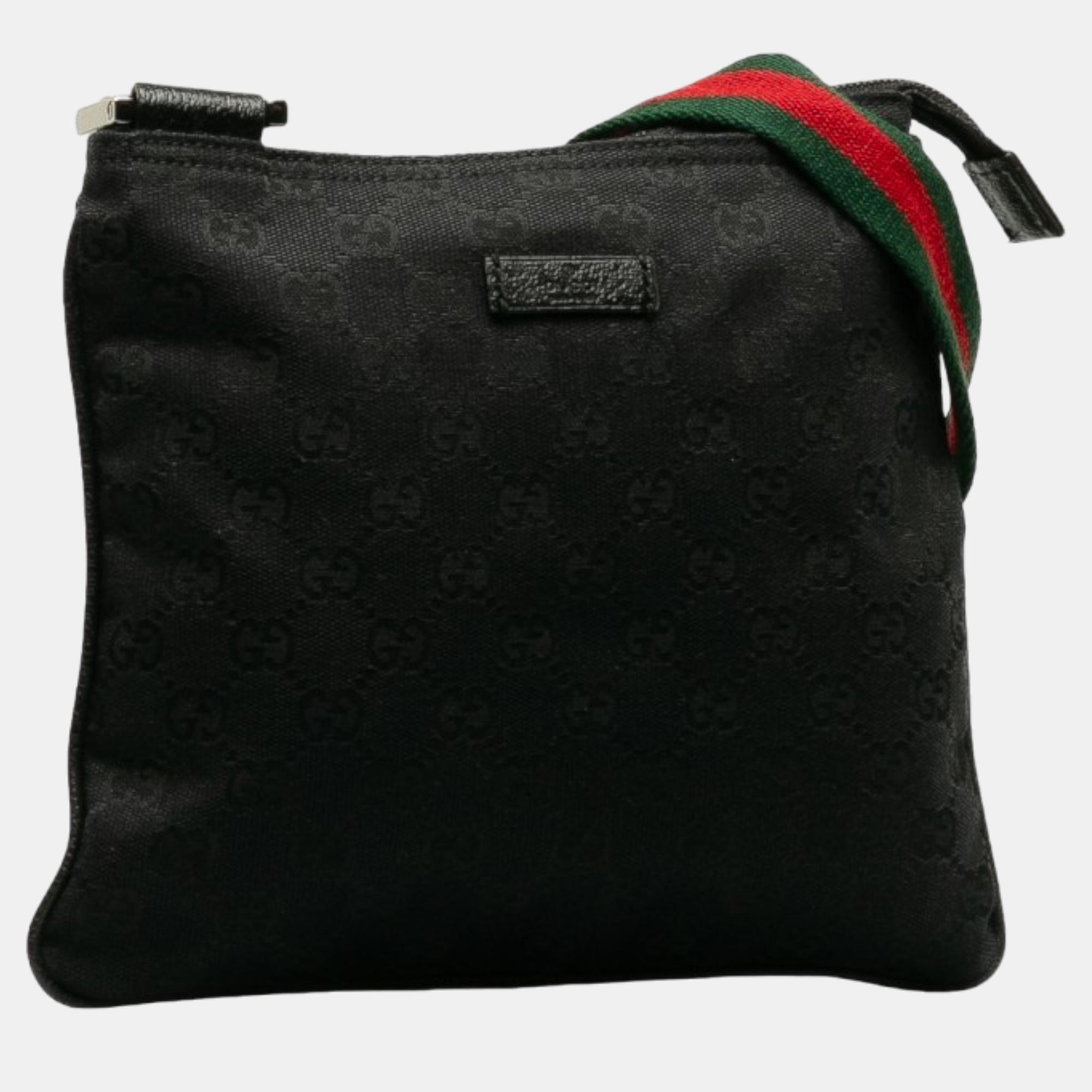 

Gucci Black GG Canvas Web Flat Messenger Bag