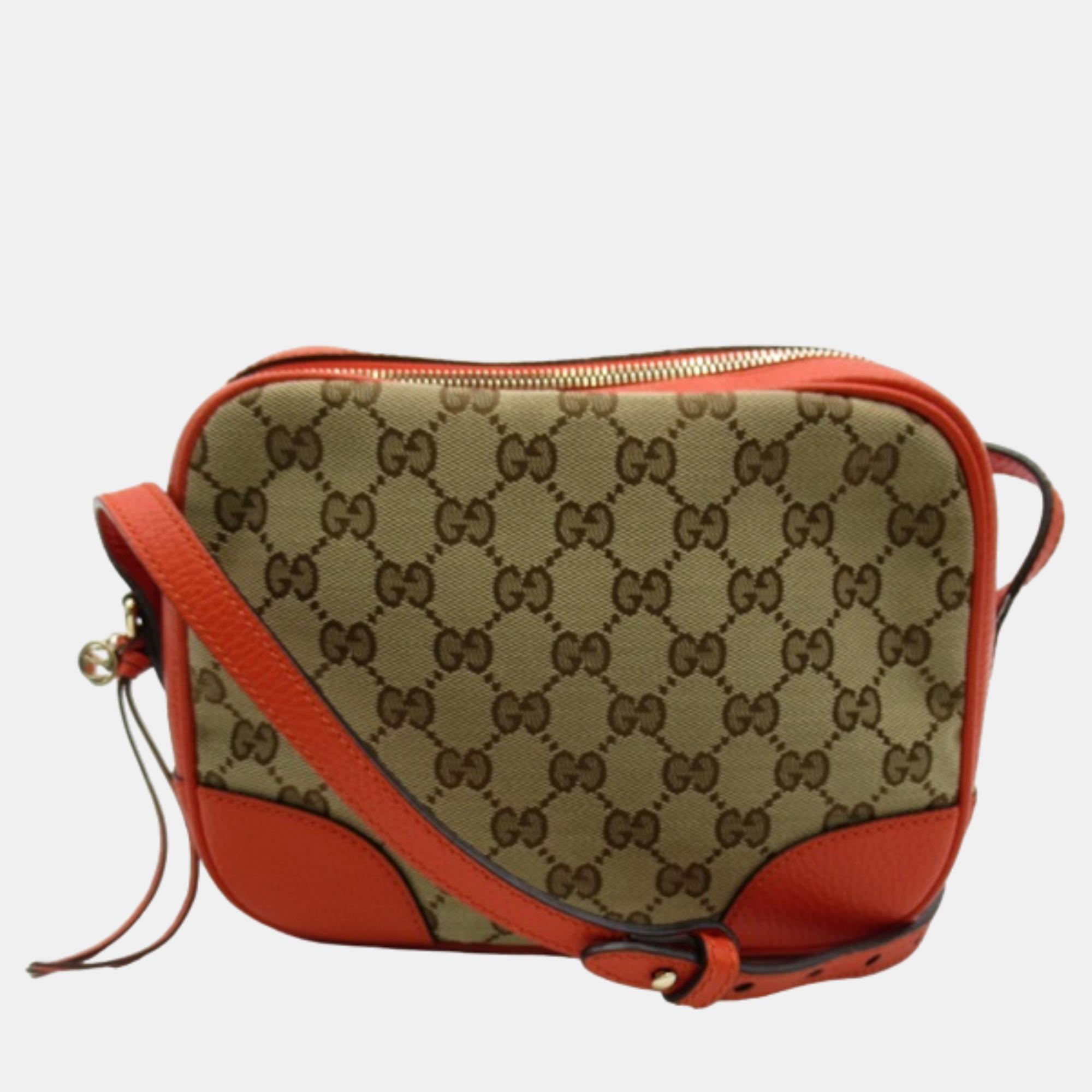 Pre-owned Gucci Orange Leather And Gg Canvas Mini Bree Shoulder Bag In Beige