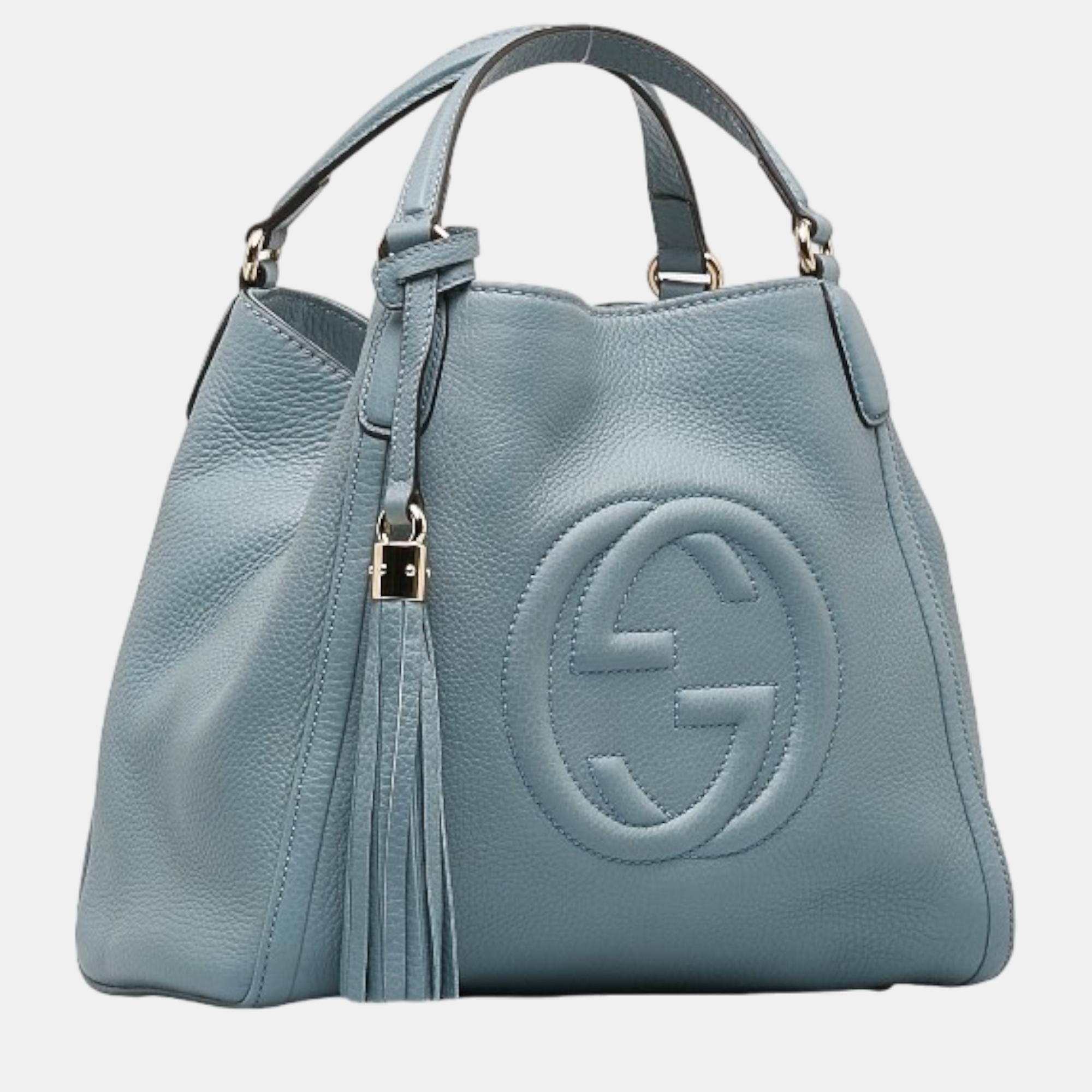 

Gucci Blue Leather Small Soho Tote Bag