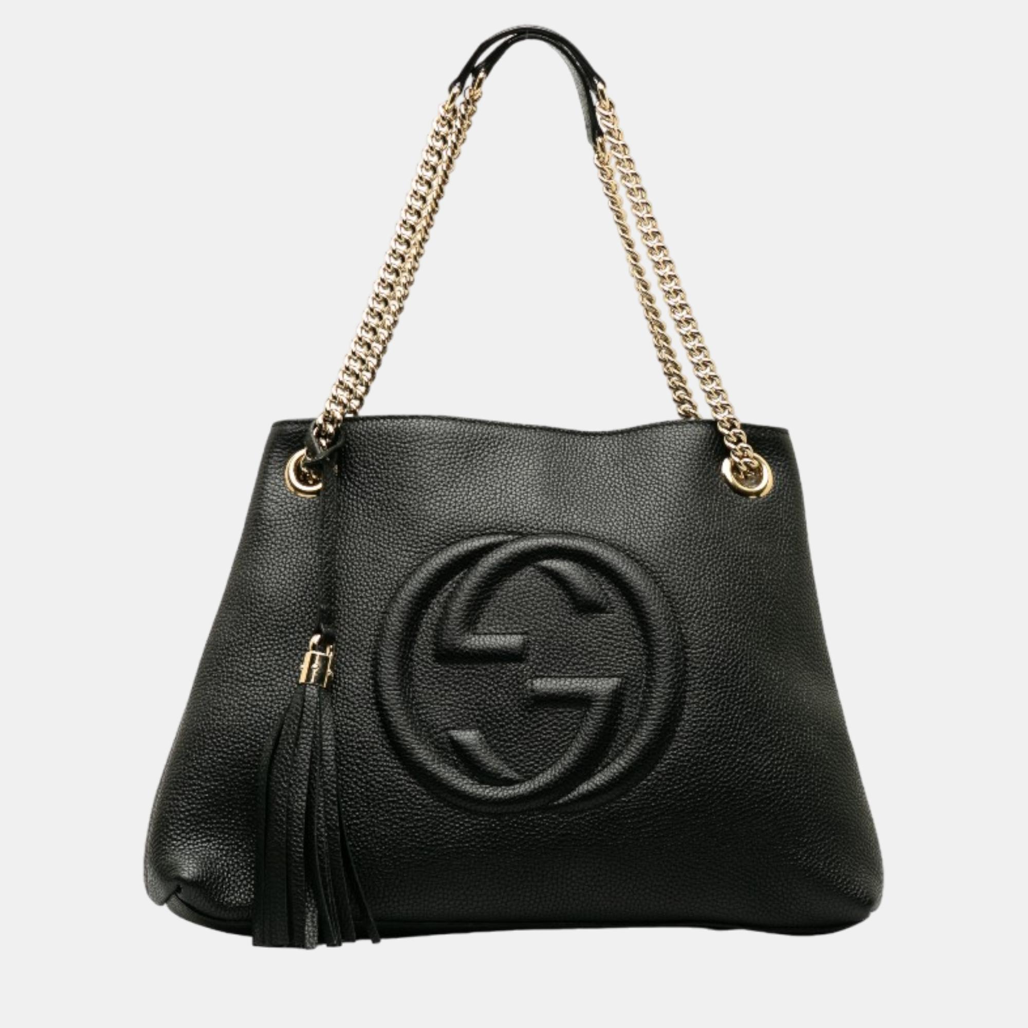 Pre-owned Gucci Black Leather Small Soho Chain Tote Bag