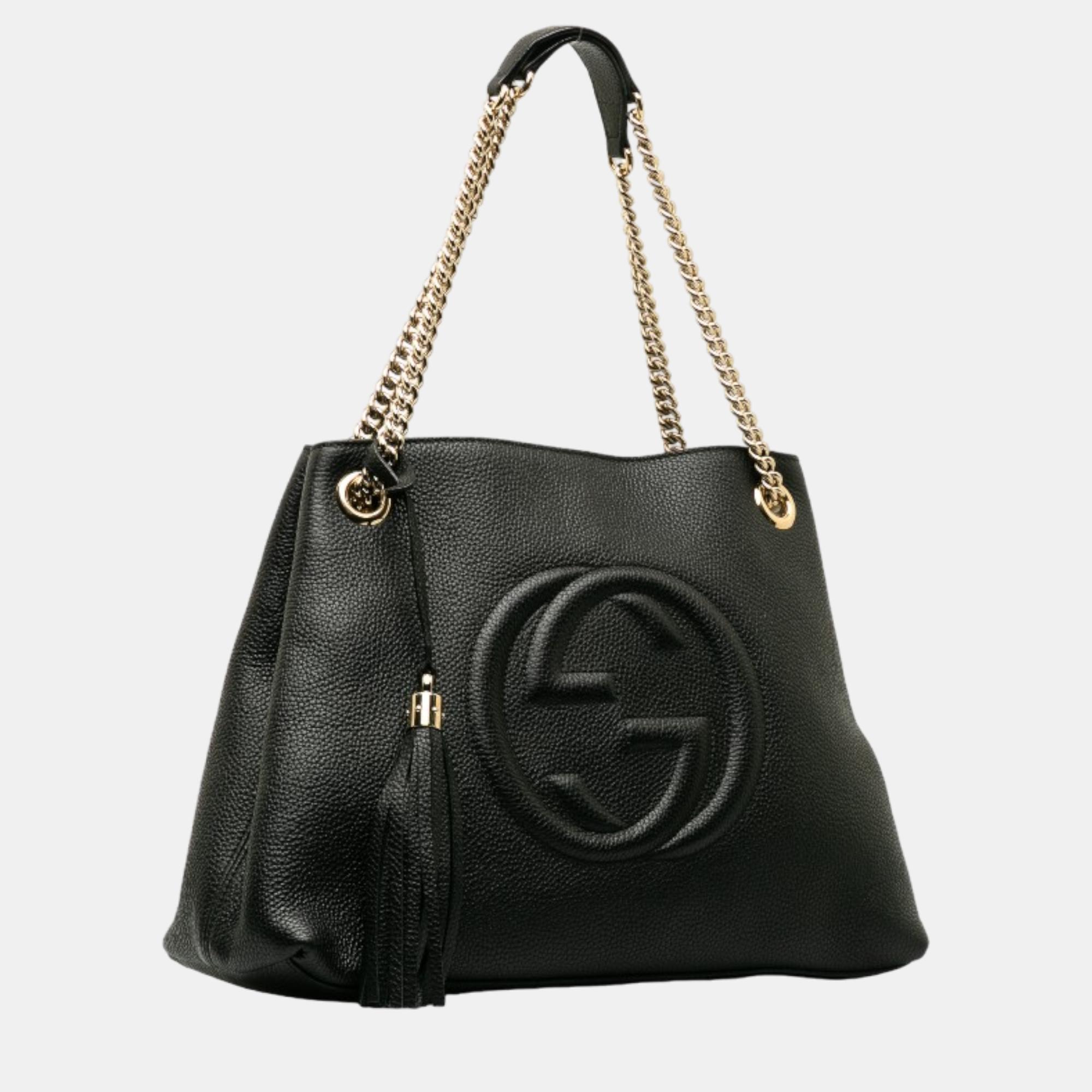 

Gucci Black Leather Small Soho Chain Tote Bag