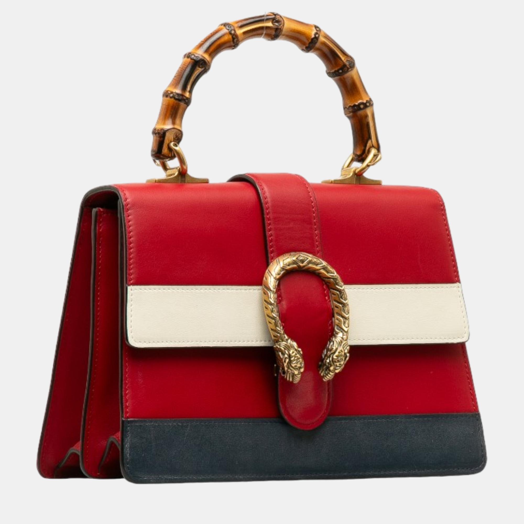 

Gucci Red Leather Medium Dionysus Bamboo Top Handle Bag