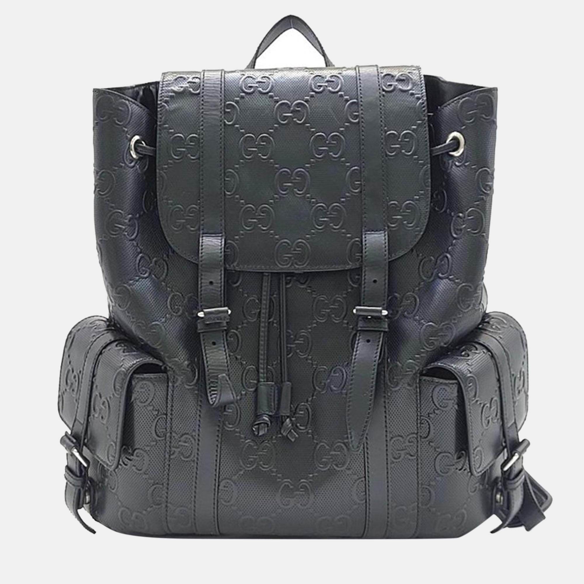 Pre-owned Gucci Gg Embossed Backpack (625770) In Black