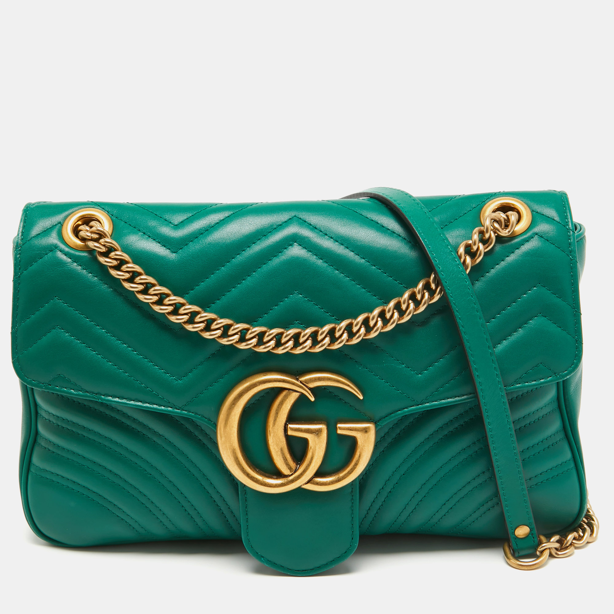 

Gucci Green Matelassé Leather  GG Marmont Shoulder Bag