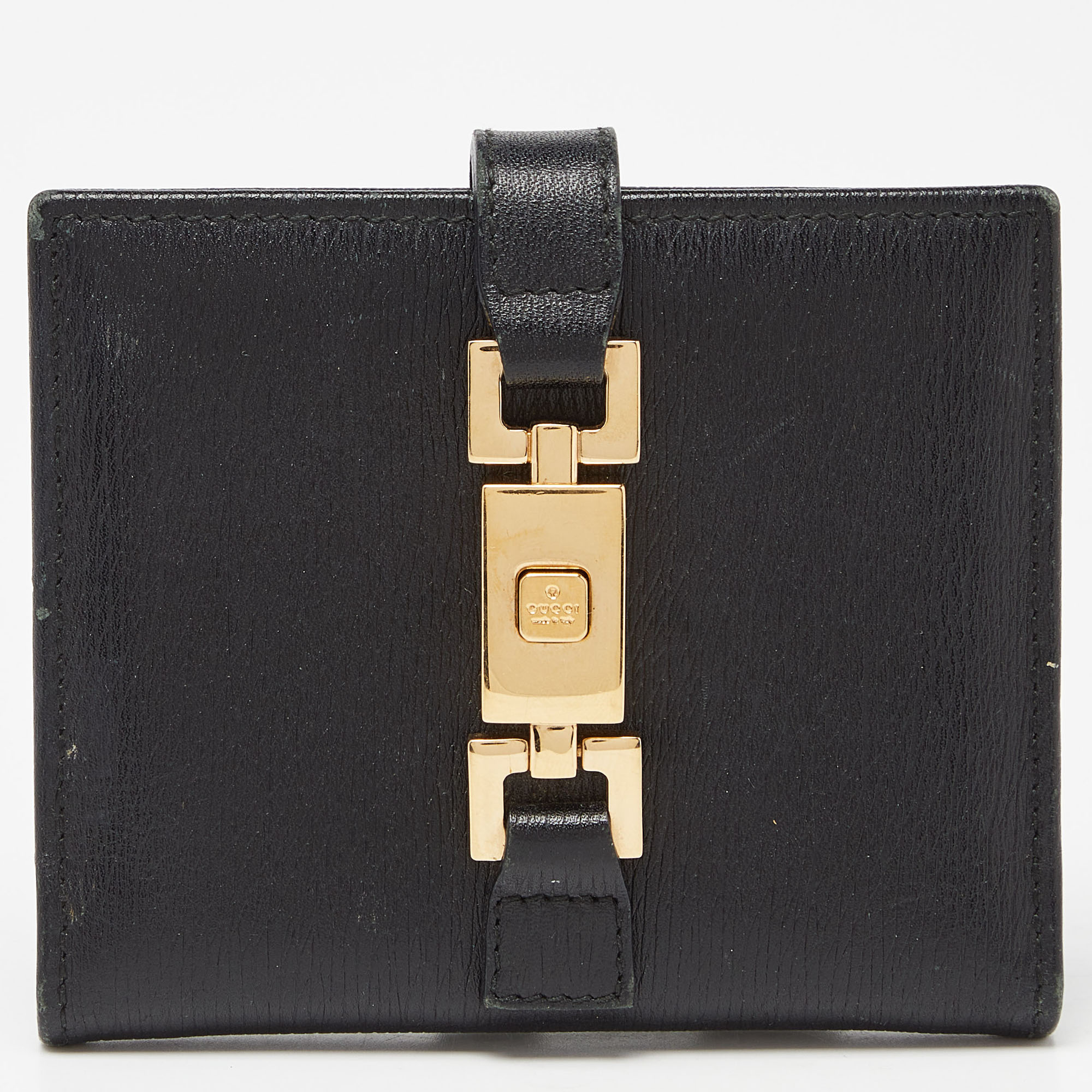 Pre-owned Gucci Black Leather Jackie Compact Wallet
