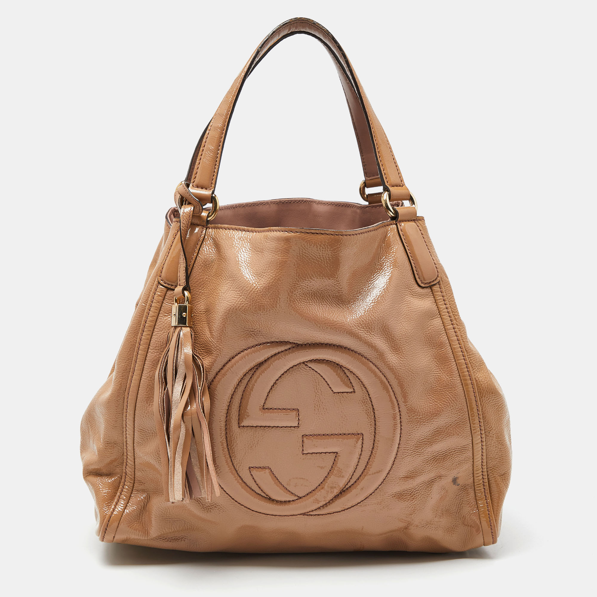 Pre-owned Gucci Beige Patent Leather Small Soho Tote