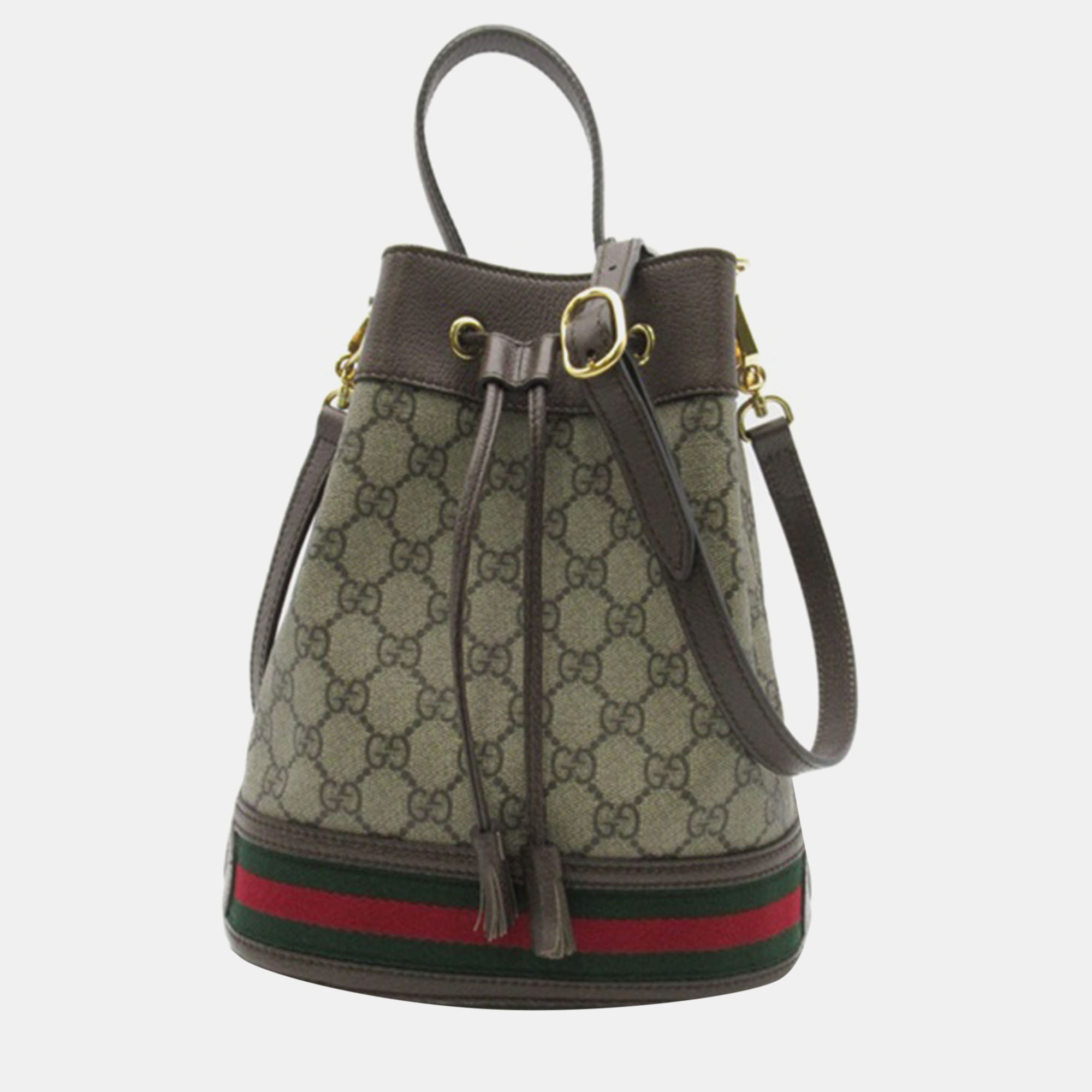 Pre-owned Gucci Brown Canvas Gg Supreme Small Ophidia Bucket Bag