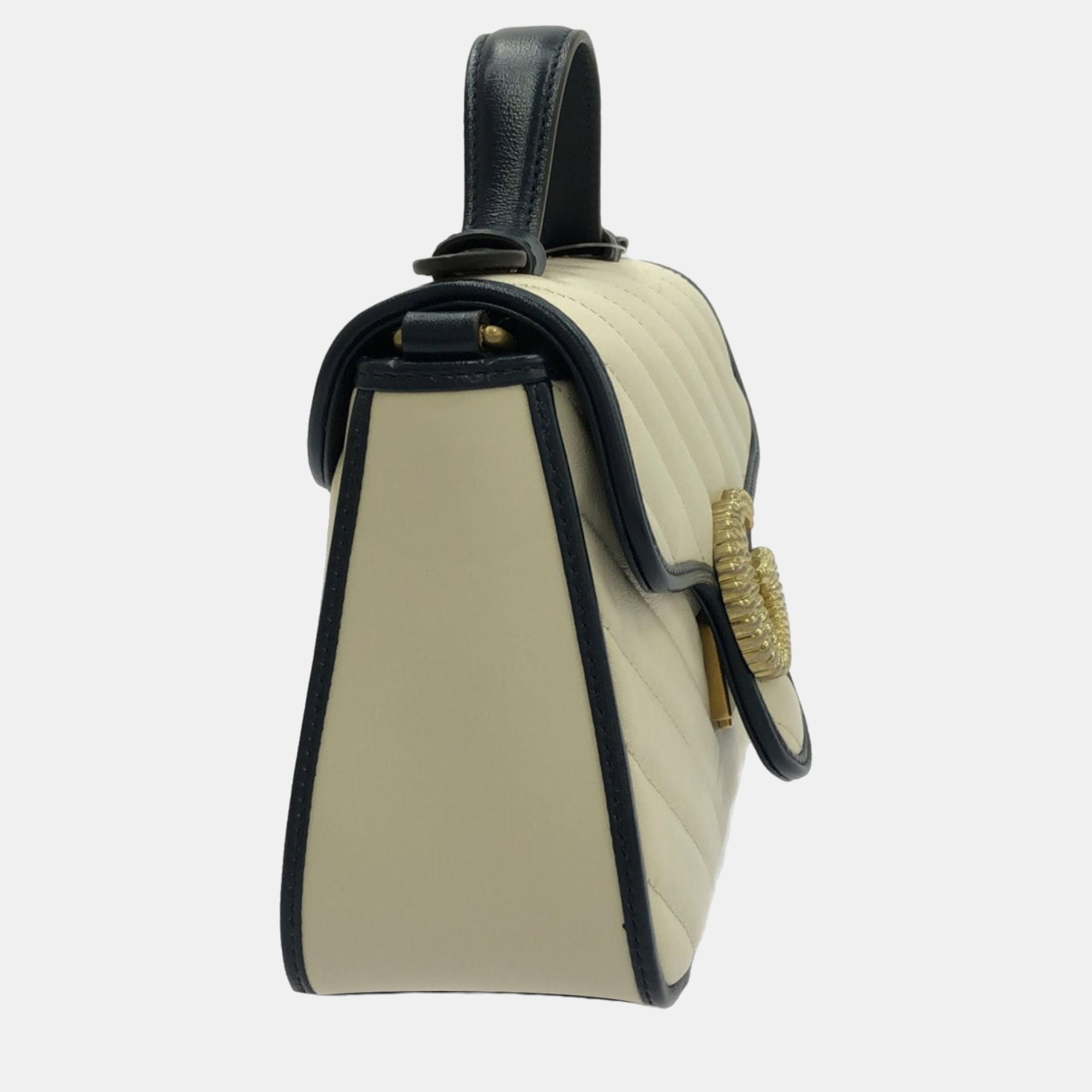 

Gucci Black/White Mini GG Marmont Top Handle Bag