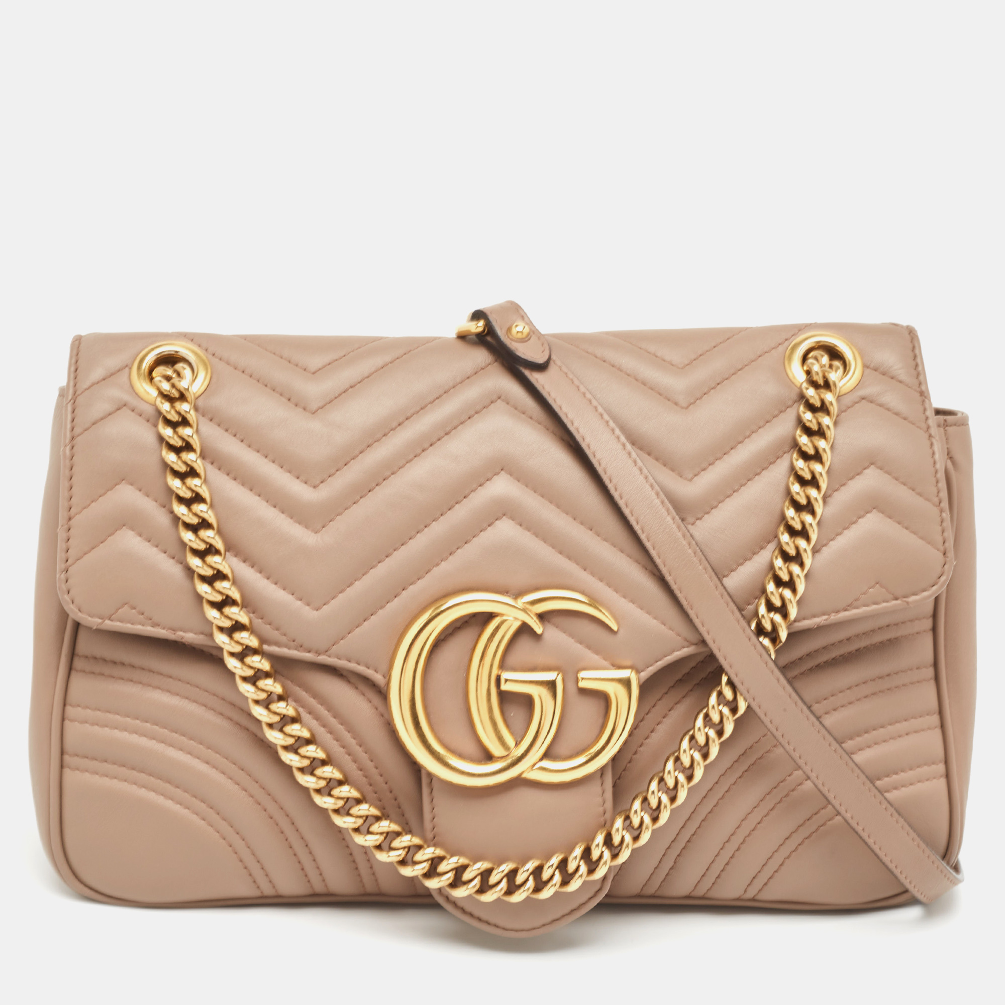 

Gucci Beige Matelassé Leather Medium GG Marmont Shoulder Bag