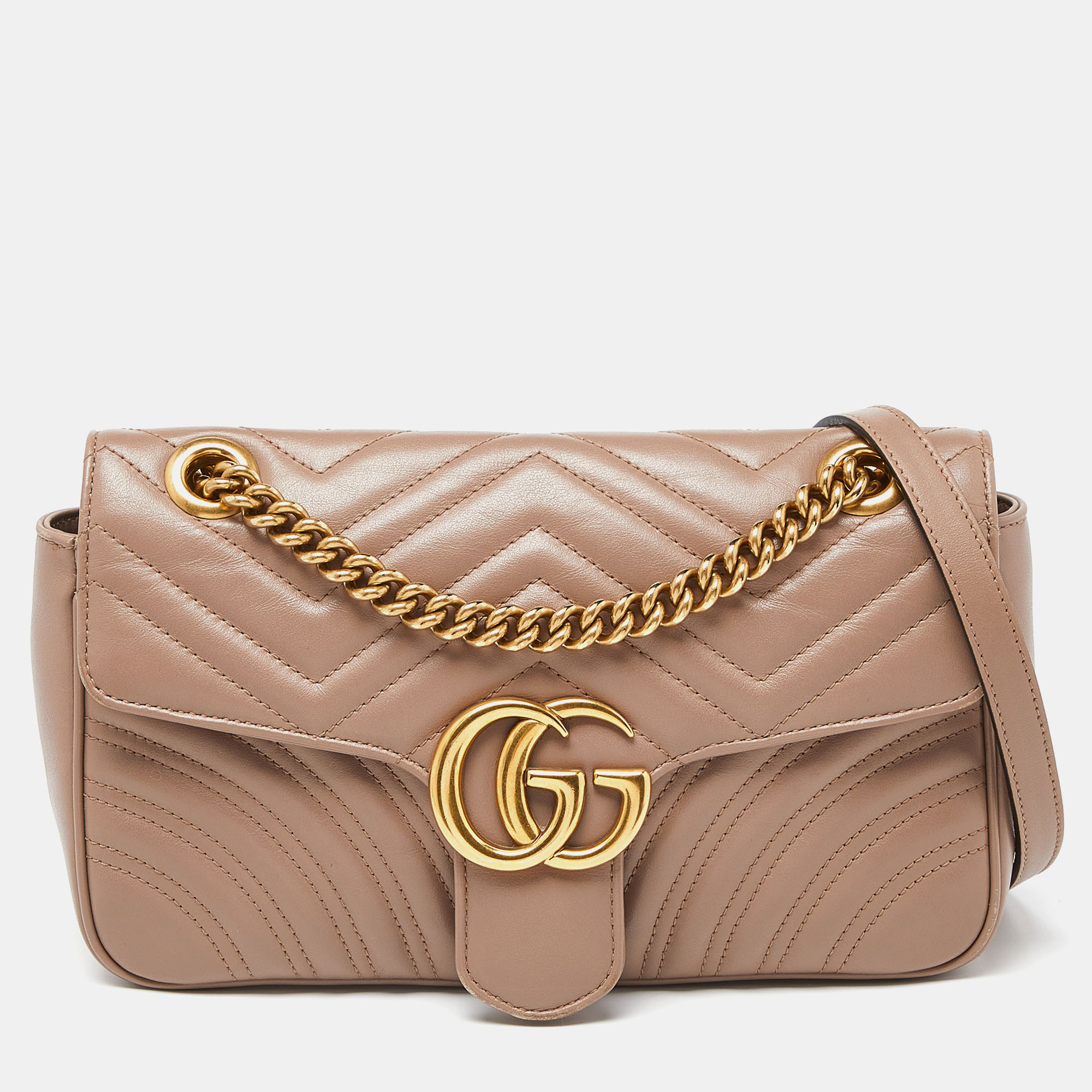 

Gucci Beige Matelassé Leather Small GG Marmont Shoulder Bag