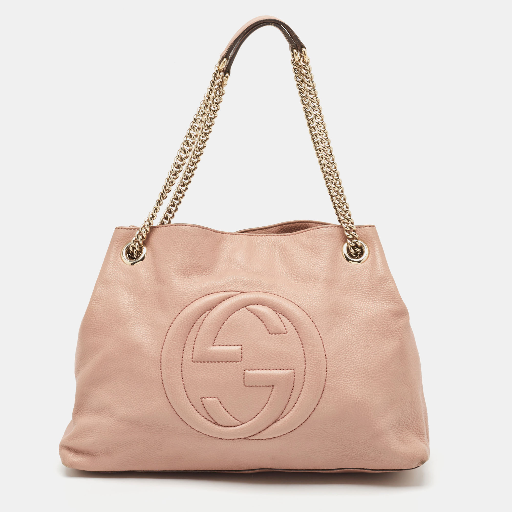 

Gucci Rose Poudre Leather Medium Soho Chain Tote, Pink
