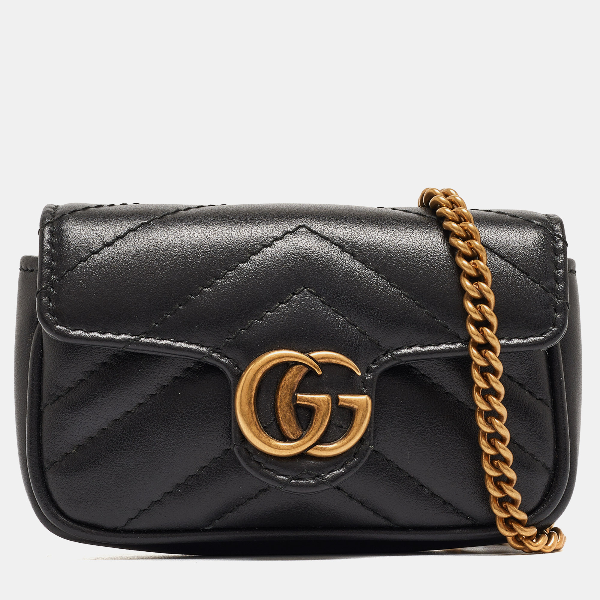 

Gucci Black Matelassé Leather GG Marmont 2.0 Purse on Chain