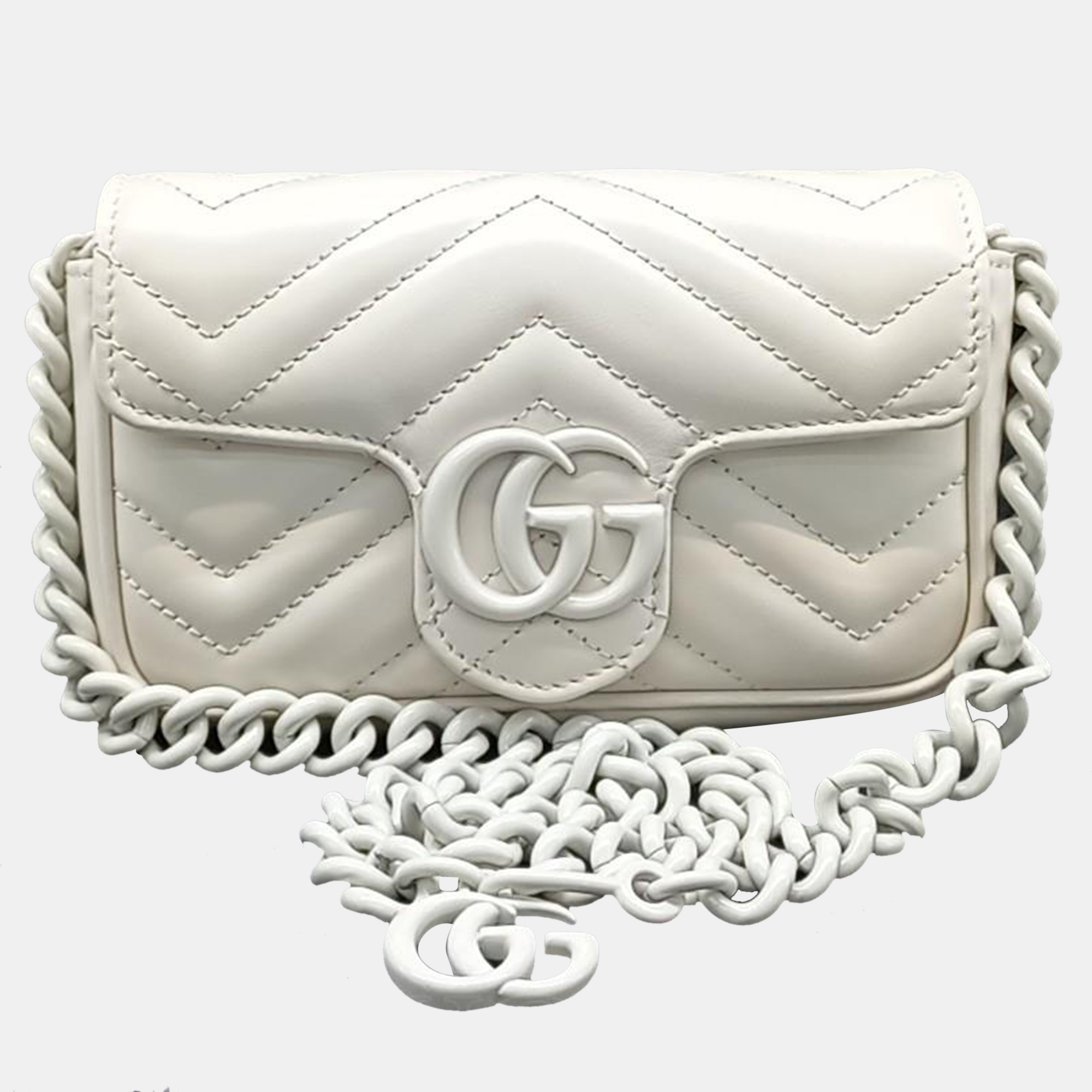 Pre-owned Gucci White Leather Gg Marmont Belt Bag