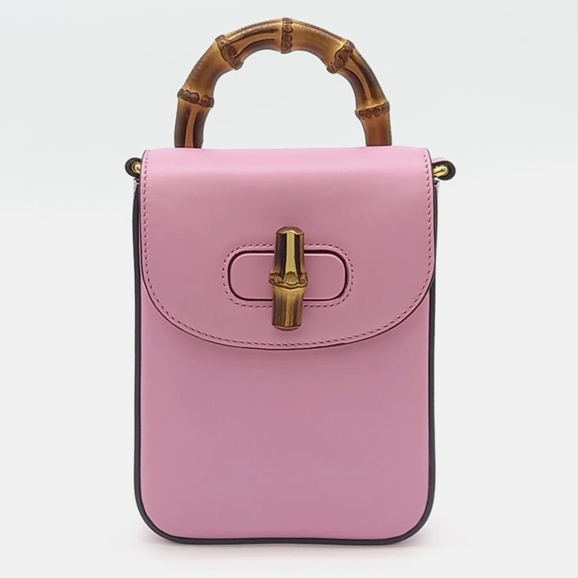 Pre-owned Gucci Pink Leather Mini Bamboo Tote Bag