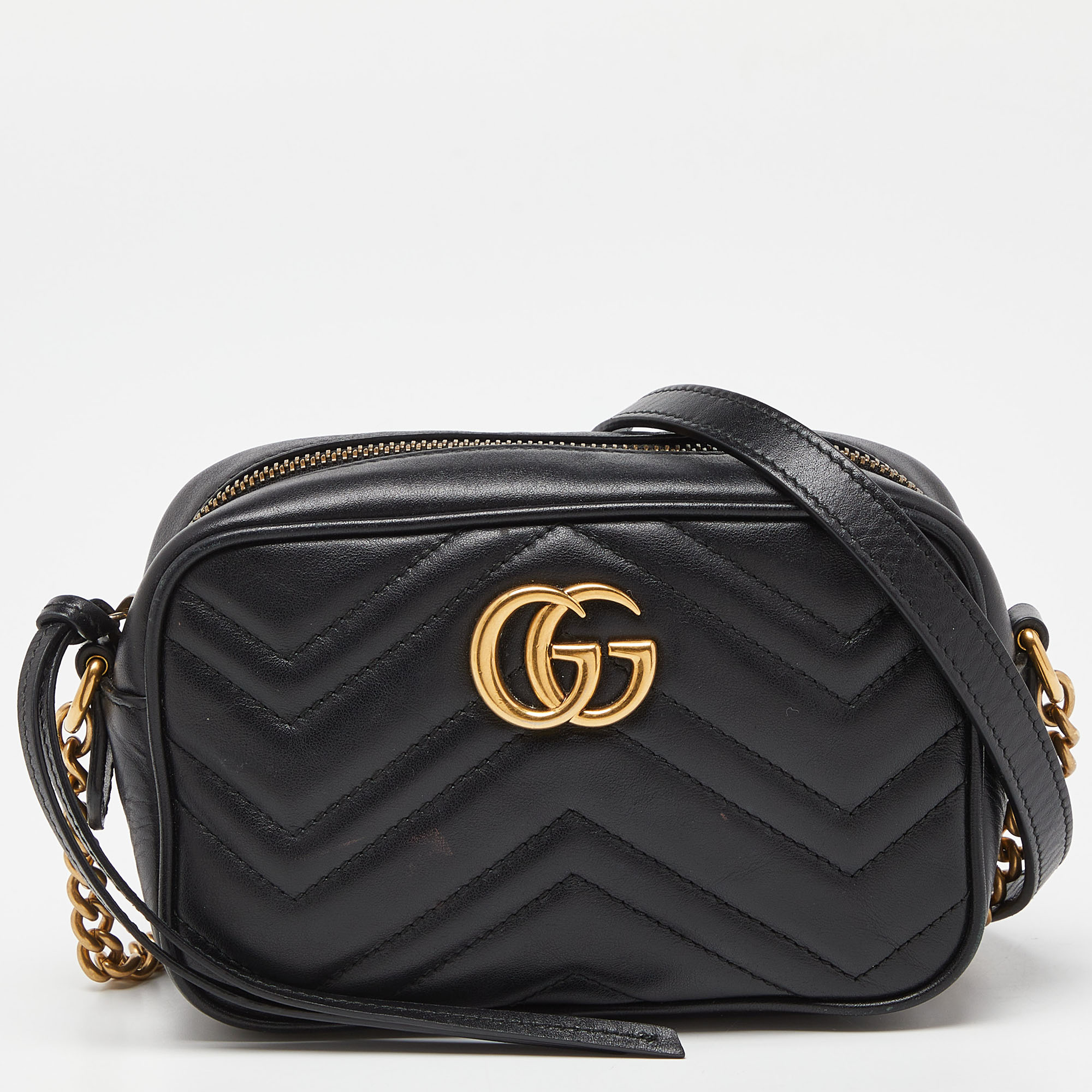 

Gucci Black Matelassé Leather Small GG Marmont Camera Bag