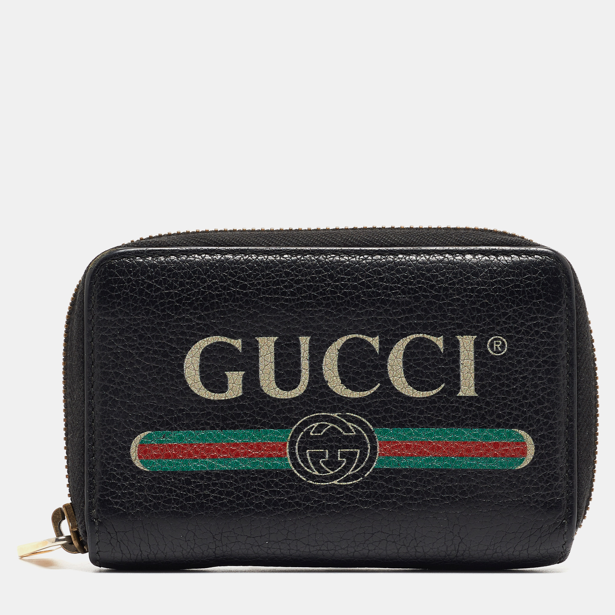 Pre-owned Gucci Black Leather Logo Zip Purse