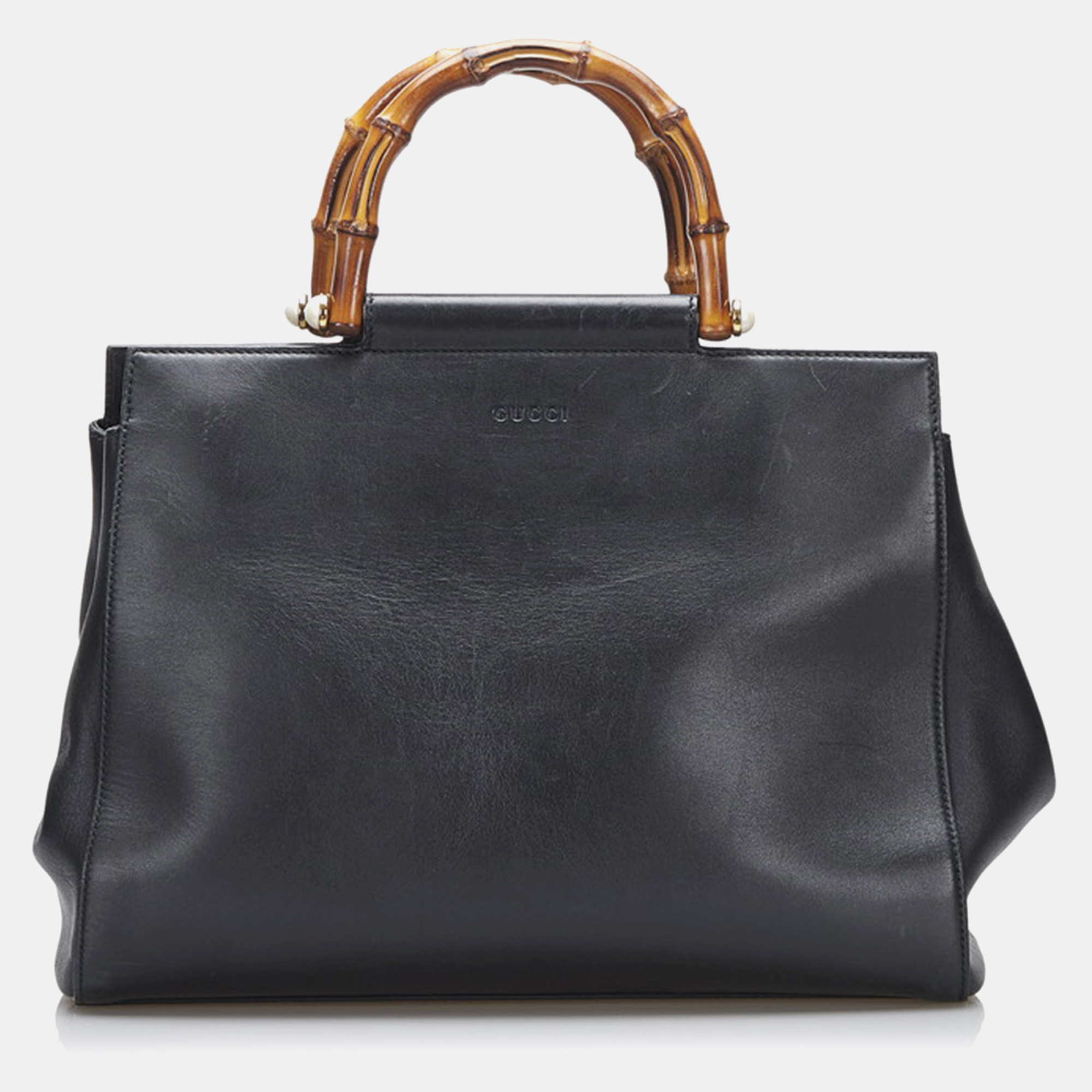 

Gucci Black Leather Nappa Bamboo Nymphaea Top Handle Bag