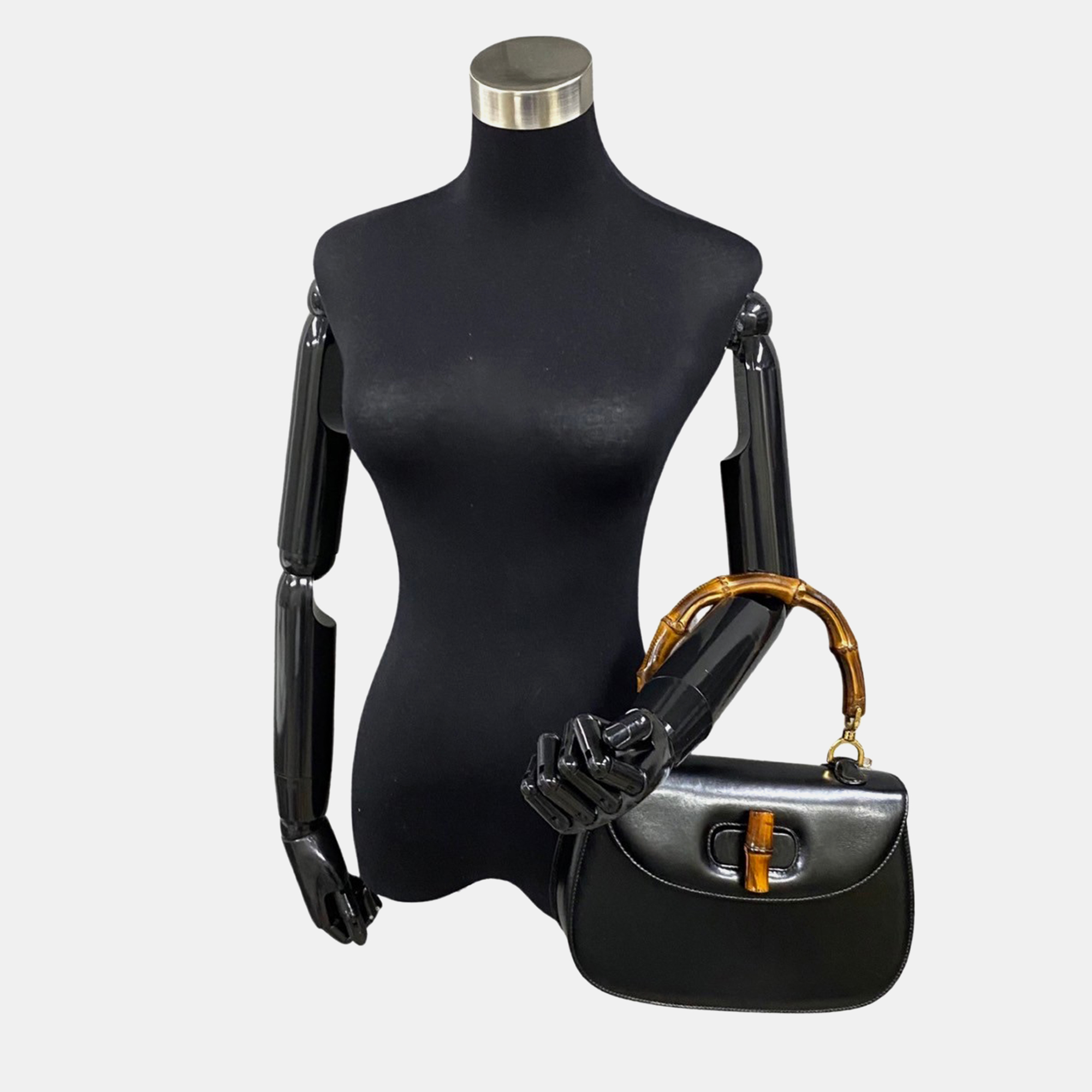 

Gucci Black Leather Bamboo Top Handbag