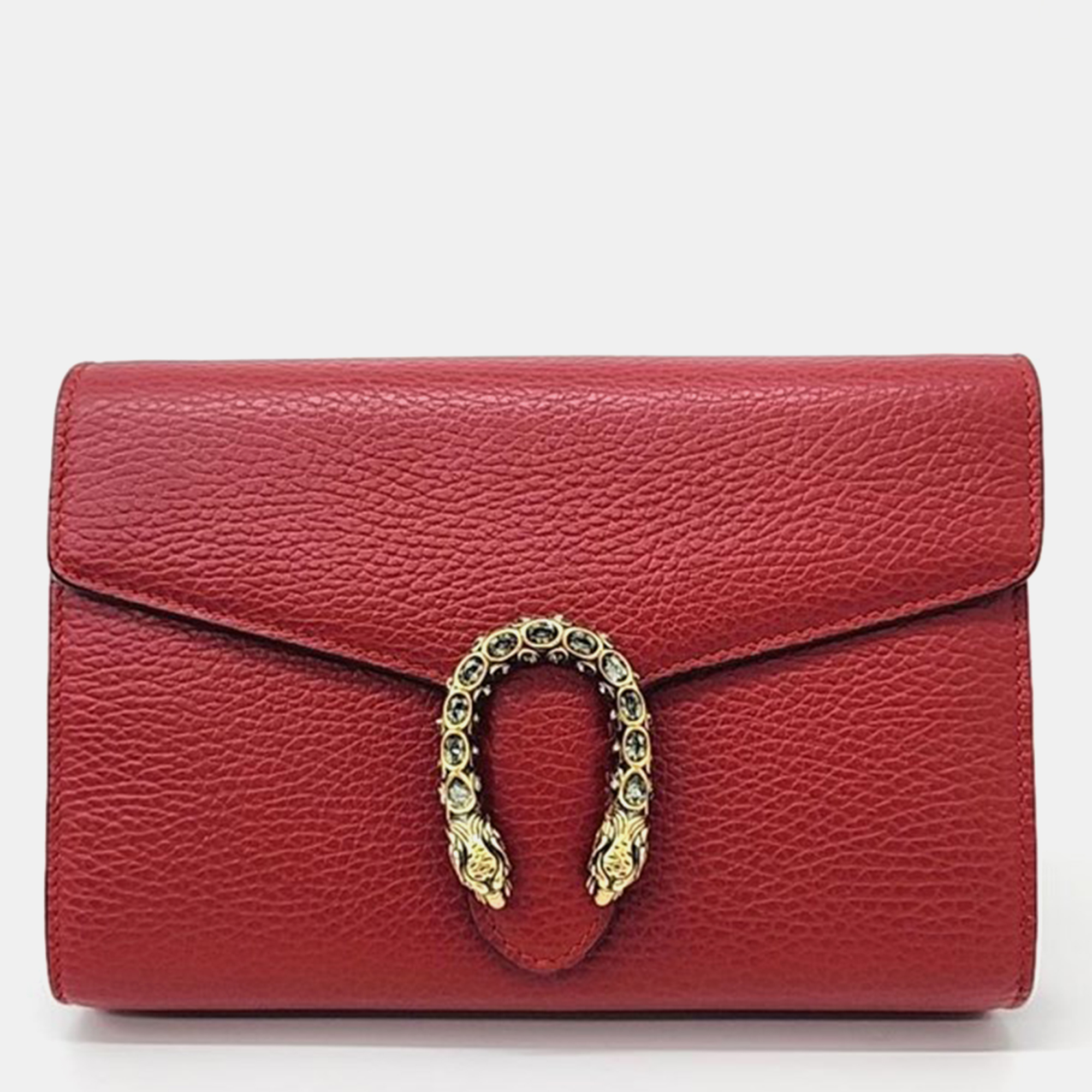 Pre-owned Gucci Red Leather Mini Dionysus Chain Shoulder Bag