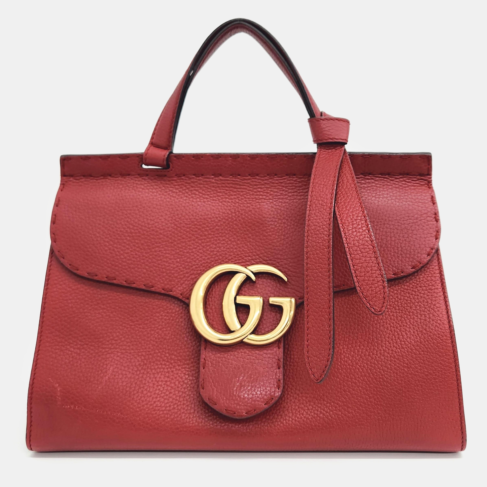 Pre-owned Gucci Red Leather Gg Marmont Tote Bag