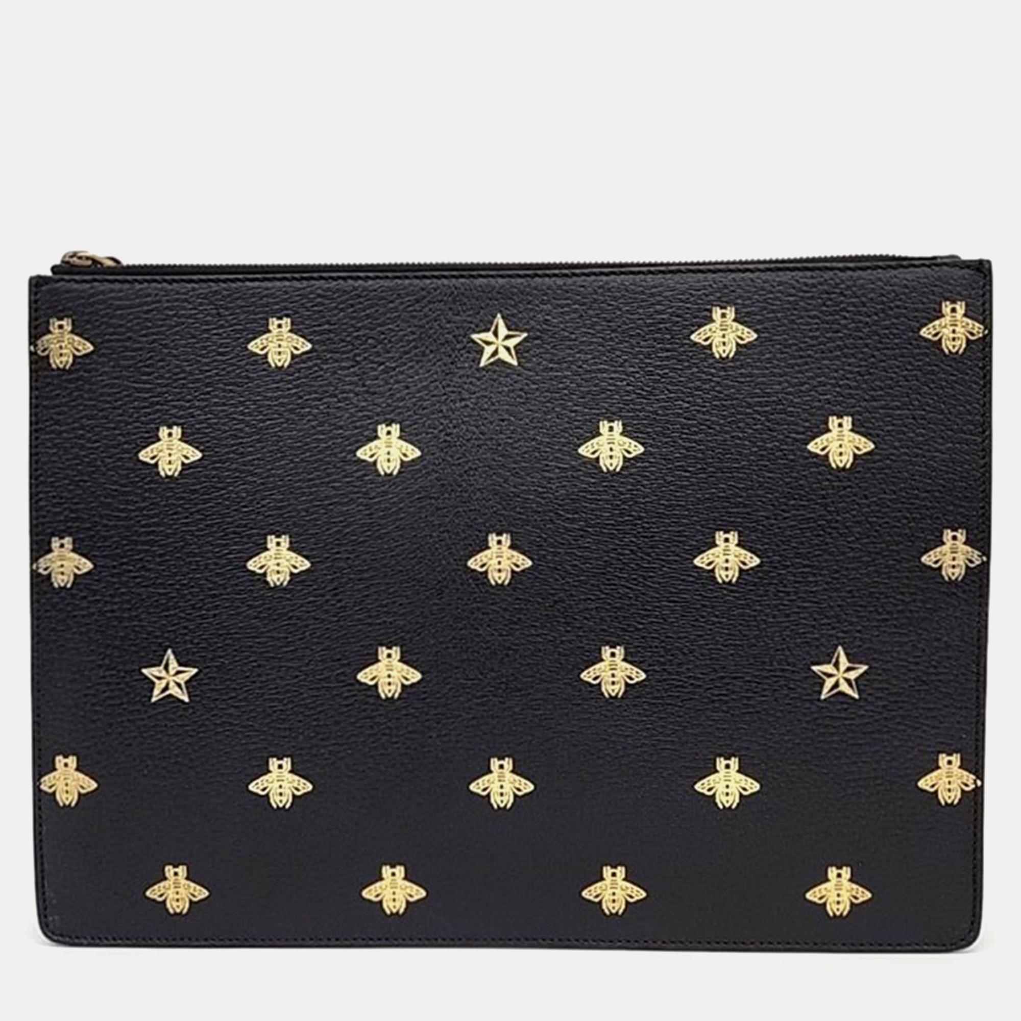 Pre-owned Gucci Black Leather Bee Star Clutch