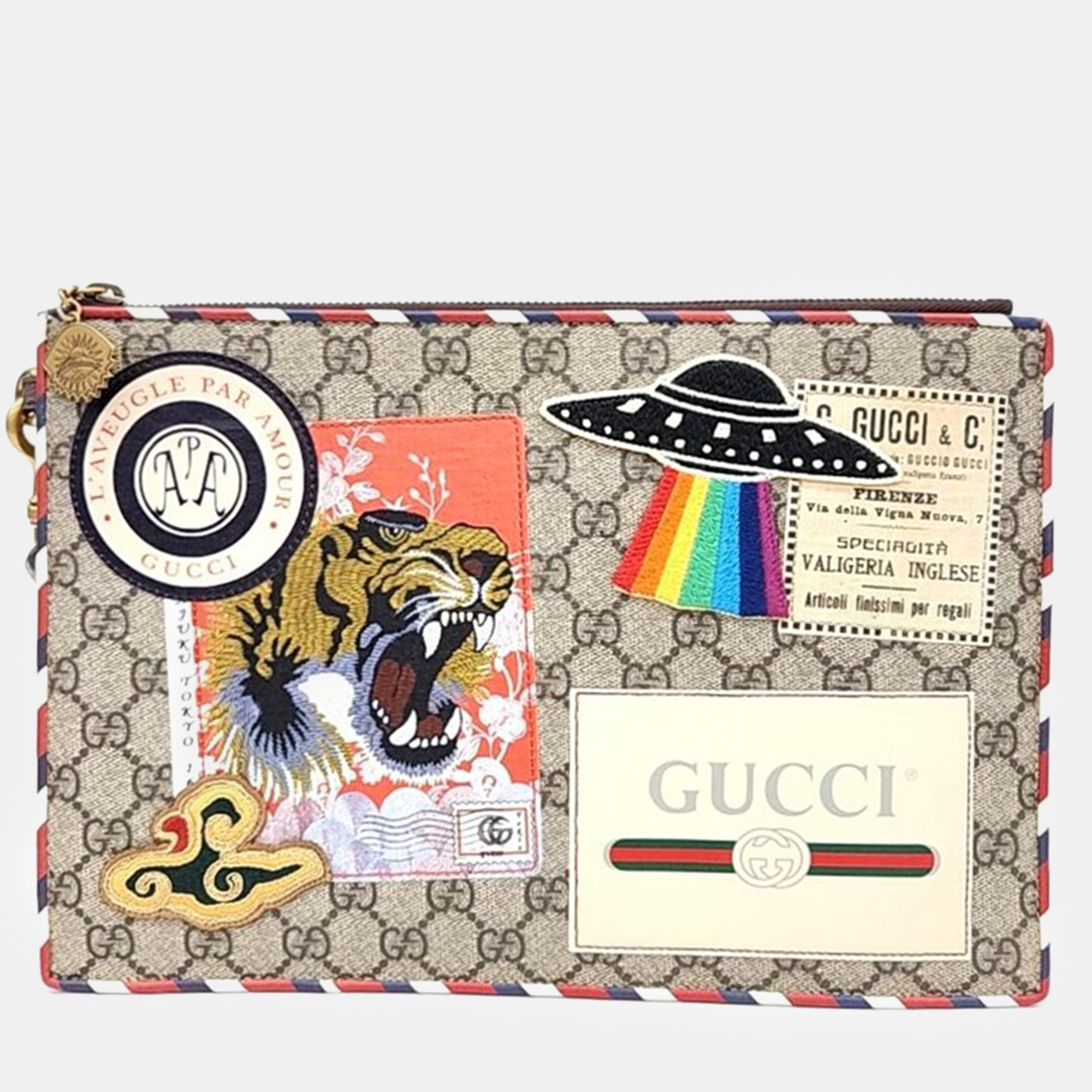 Pre-owned Gucci Beige Gg Supreme Canvas Courrier Pouch