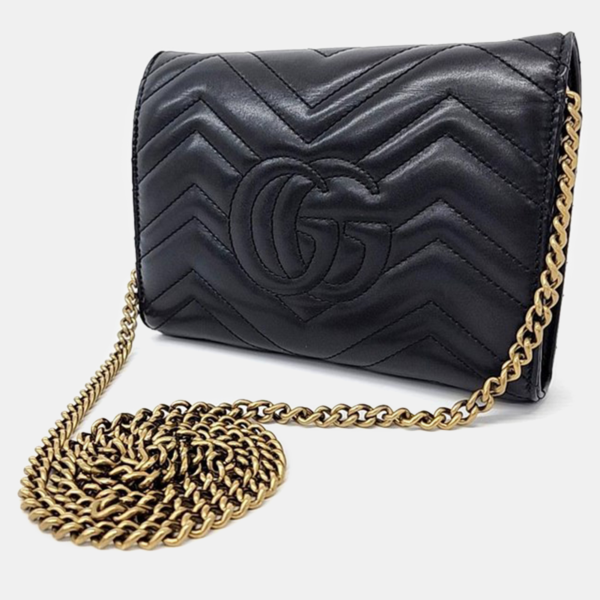 

Gucci Marmont Matelass Crossbody Bag (474575), Black
