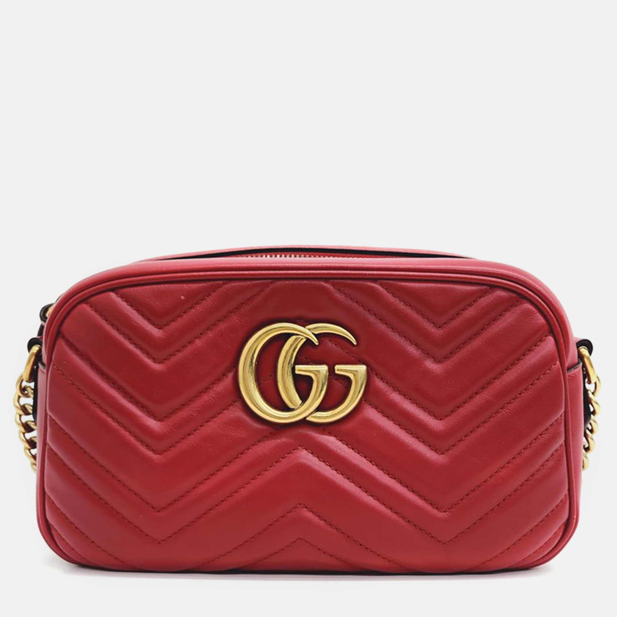 Pre-owned Gucci Marmont Crossbody Bag (447632) In Red