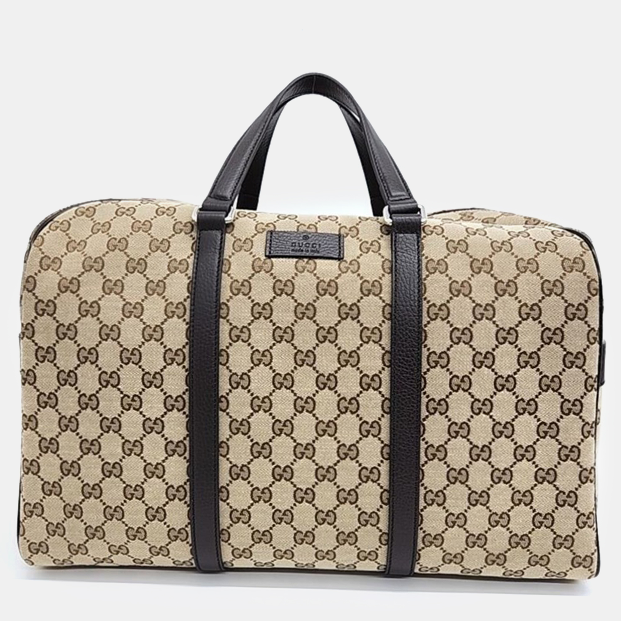 Pre-owned Gucci Jacquard Boston Bag (449167) In Beige
