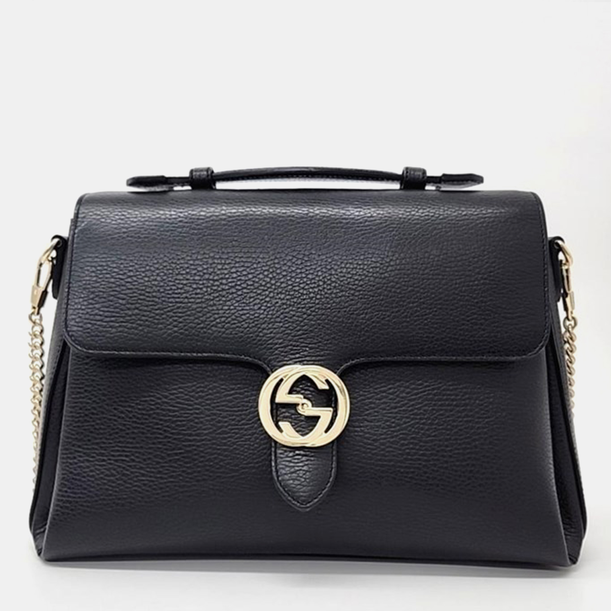 Pre-owned Gucci Black Leather Small Dollar Interlocking G Top Handle Bag