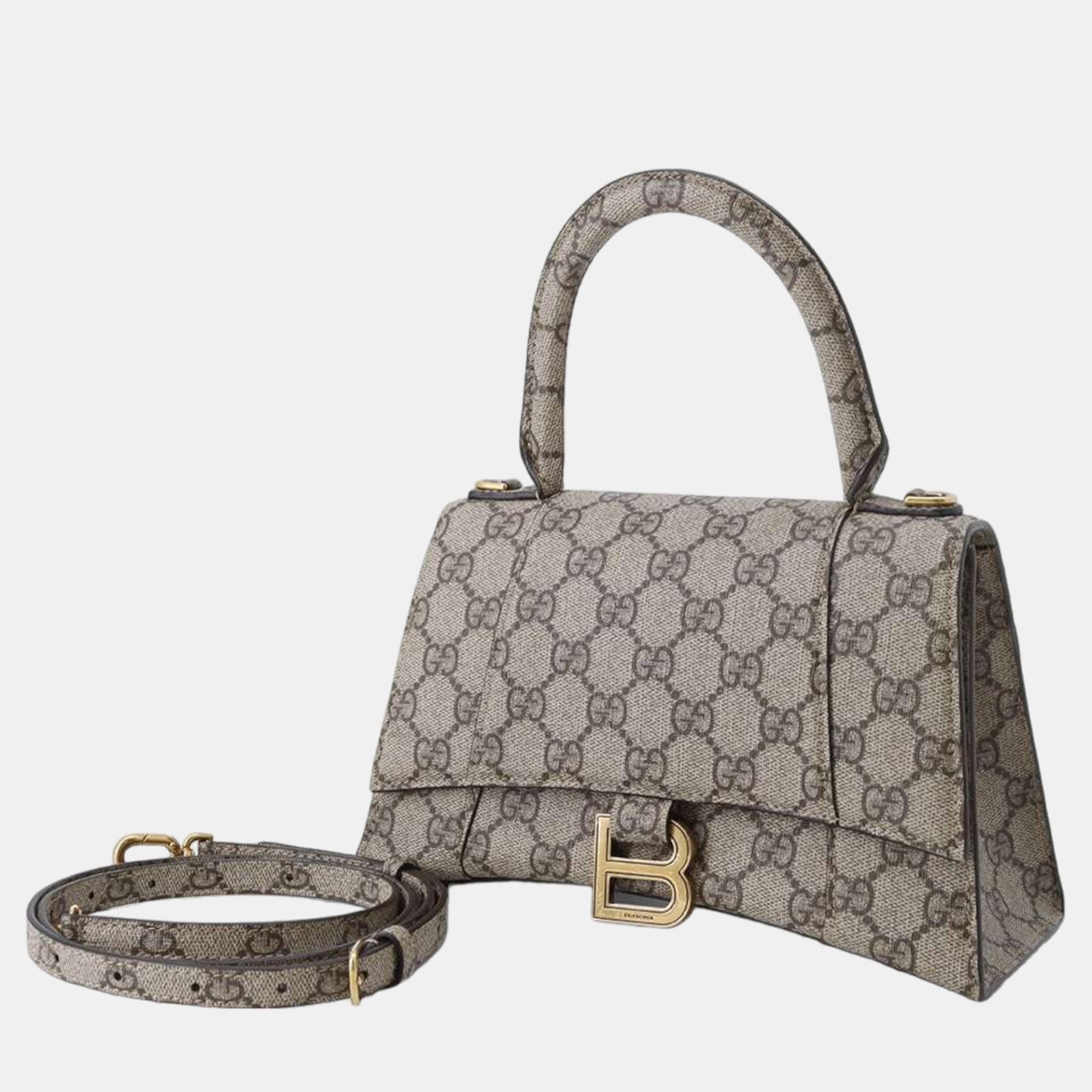 Pre-owned Gucci X Balenciaga The Hacker Project Gg Supreme Hourglass S Handle Bag W/strap In Beige