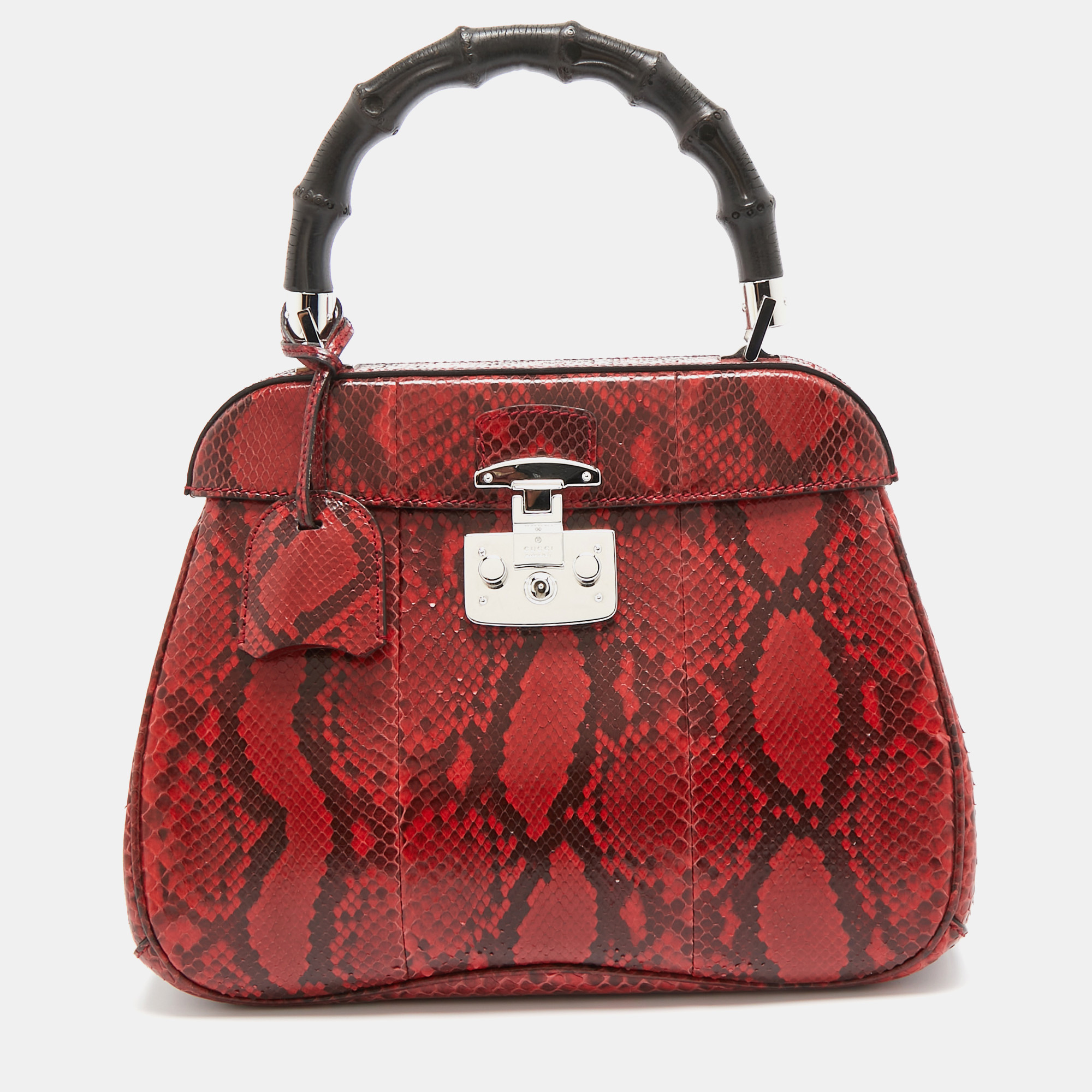 Pre-owned Gucci Red Python Medium Lady Lock Top Handle Bag
